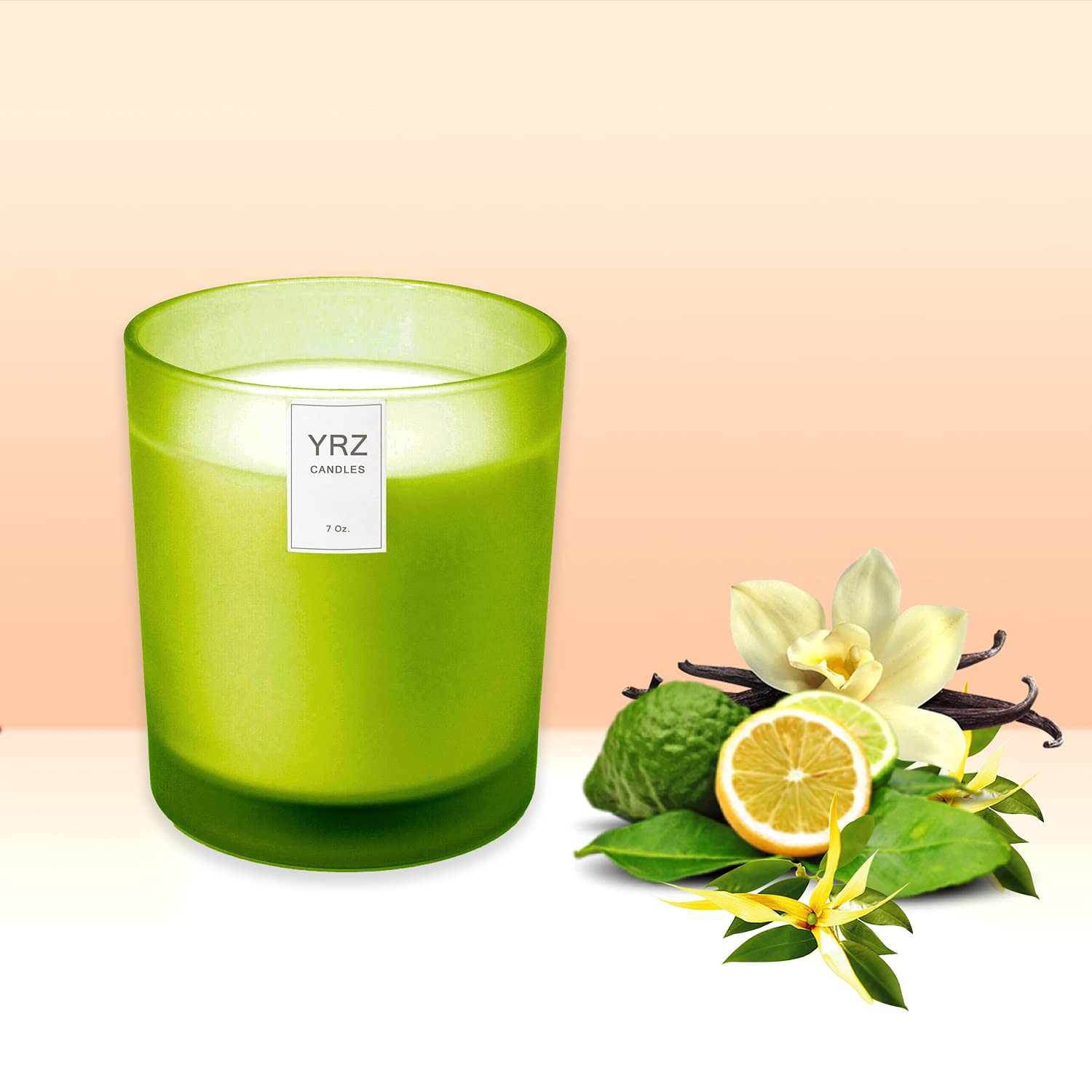 YRZ Bergamot Ylang Vanilla Scented Candle - Hand Poured in Los Angeles, 7oz Long-Lasting Soy Candle (45 Hours Burn Time) - Aromatherapy, Relaxation, Home Decor for Bedroom, Bathroom & Living Room