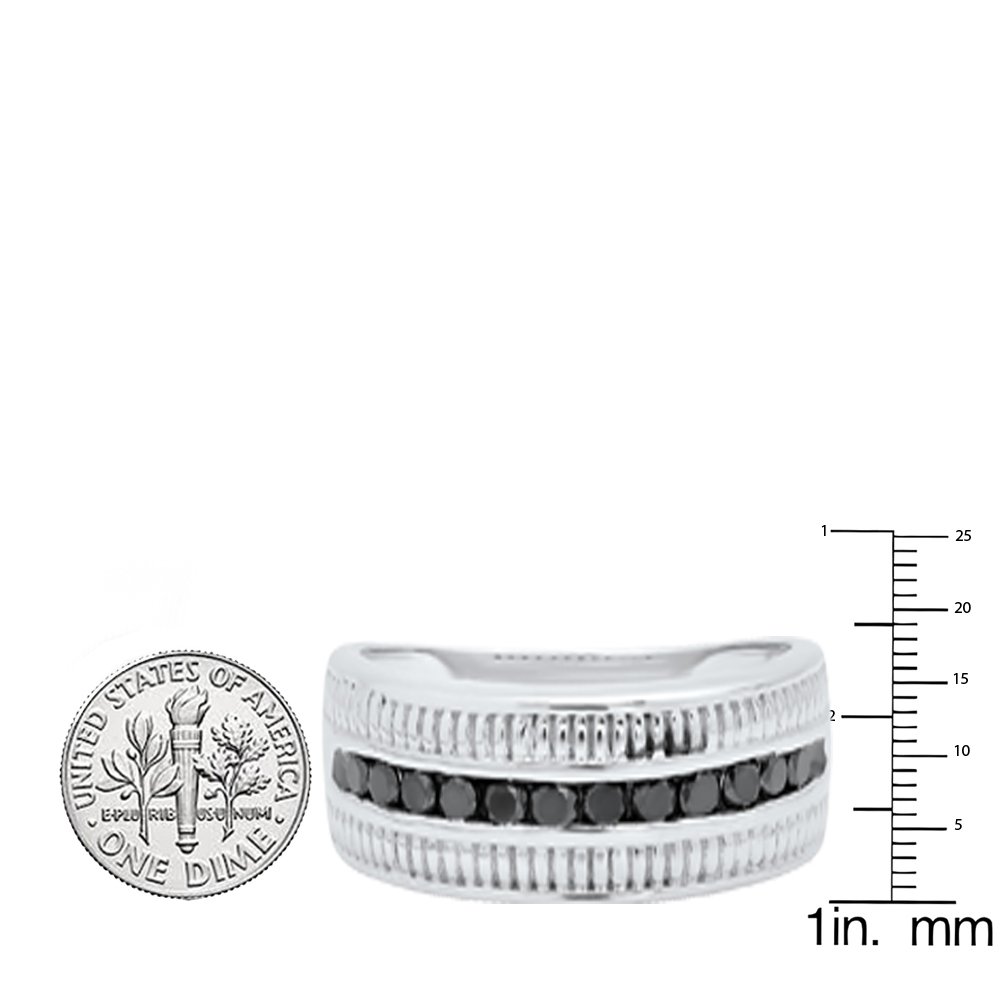 Dazzlingrock Sterling Silver Men's Black Diamond Roped Band Ring - 1/2 CTW Enhanced Round Cut, Wedding Band, Anniversary Gift, Promise Ring, Fashion Jewelry for Men