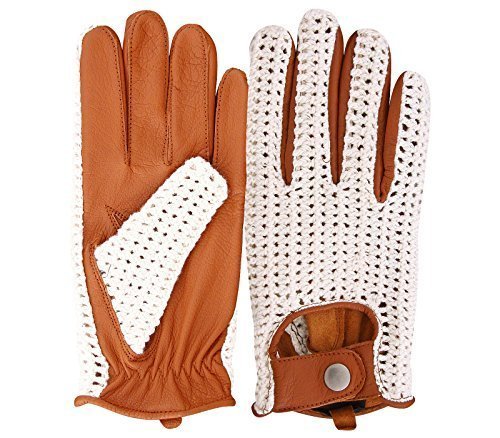 Vintage Leather Driving Gloves for Men & Women - Classic English Crochet String Back Chauffeur Gloves - Fashionable & Durable for Driving, Motorcycle Riding & Outdoor Activities