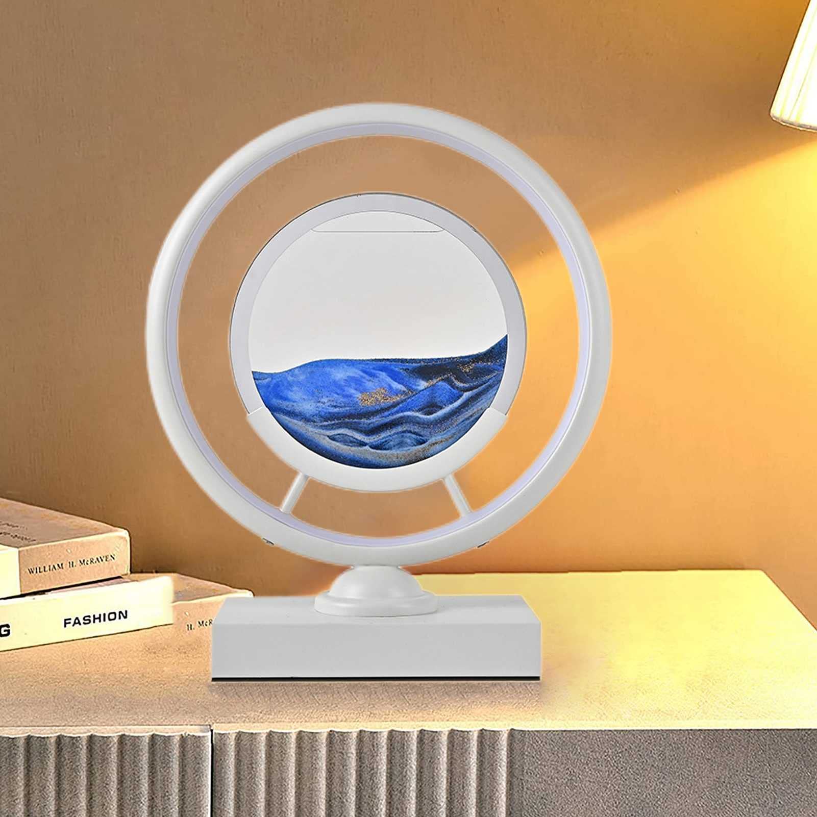 HSART LED Moving Sand Art Picture - 3-Level Brightness Adjustable Table Lamp with USB Interface, 3 Color Dimmable Night Light for Bedroom, Living Room & Office Decor | Perfect for Relaxation, Meditation & Nighttime Ambience