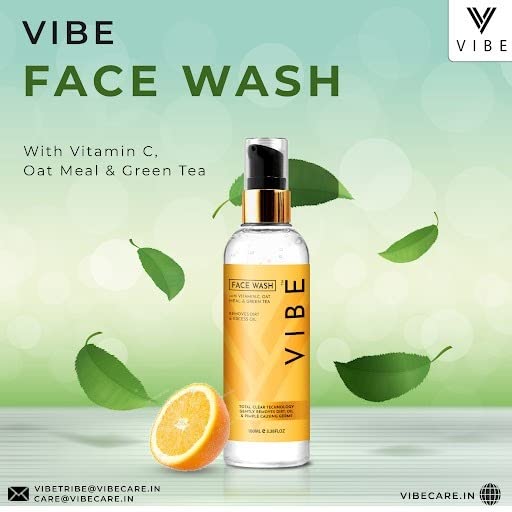 VIBE Vitamin C Oatmeal & Green Tea Facial Cleanser 100ml - Brightening, Tan Removal & Skin Glow | Almond Lip Balm 8g for Dry, Chapped Lips - Unisex Skincare Set | Perfect for Daily Face Wash Routine & Lip Care