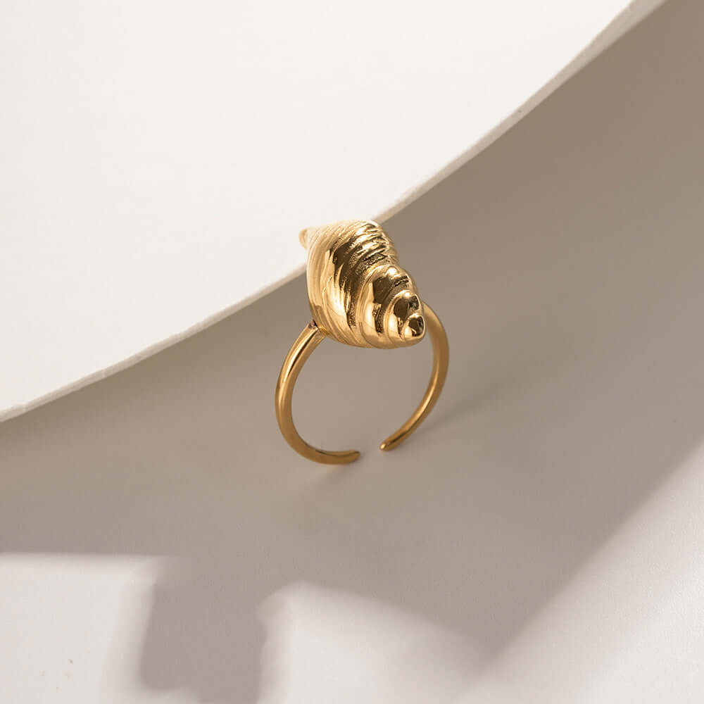 18K Gold Conch Shell Whisper Open Thumb Ring - Elegant Adjustable Statement Jewelry for Women | Perfect for Boho Fashion, Beach Weddings & Everyday Wear (JDR732)