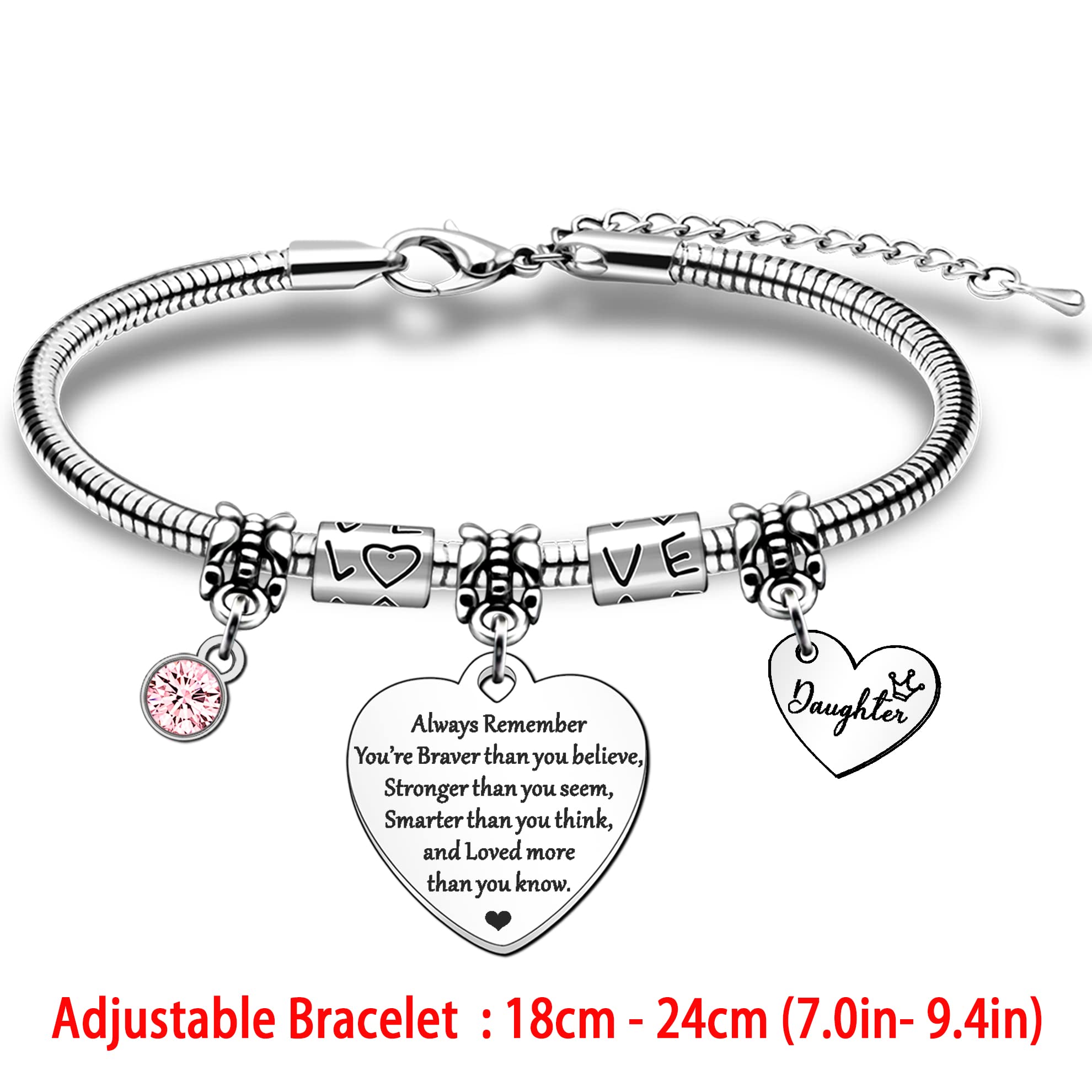 To My Daughter Bracelet - Inspirational Jewelry Gift for Women & Girls - Birthday, Christmas Present from Mom & Dad - 'Always Remember You Are Braver Than You Believe' - Perfect for Special Occasions & Daily Encouragement