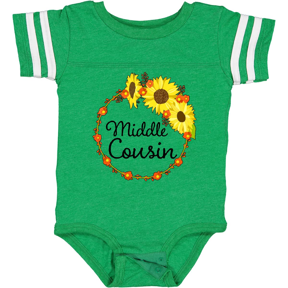 Inktastic Middle Cousin Sunflower Wreath Baby Bodysuit - Cute Floral Outfit for Infants & Toddlers - Perfect for Family Photos, Baby Showers & Special Occasions