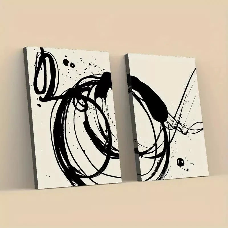 2 Piece Abstract Black Ink Art Framed Wall Decor - 50x75cm High Quality Canvas Print | 100% Australian Made | Ready to Hang | Perfect for Living Room, Bedroom & Office Decor