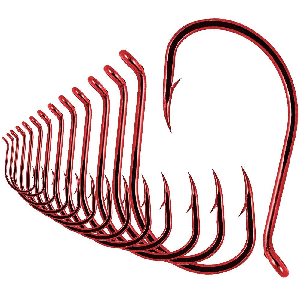 Octopus Fishing Hooks - 50/100 Pack Circle Beak Hooks for Freshwater Fishing (Red & Black) - Perfect for Bass, Trout, and Catfish Angling