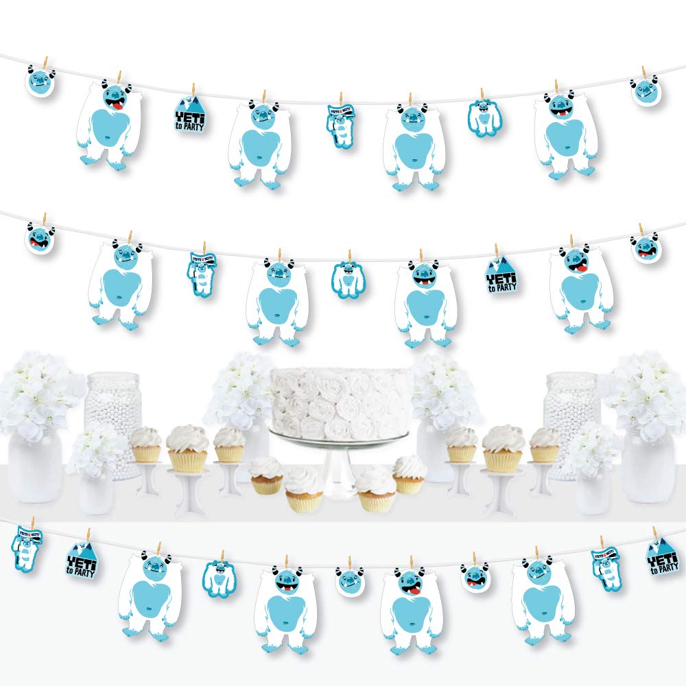 Big Dot of Happiness Yeti to Party - Abominable Snowman Birthday Party DIY Decorations - 44-Piece Clothespin Garland Banner for Kids' Birthday, Winter Themed Events & Holiday Decorations