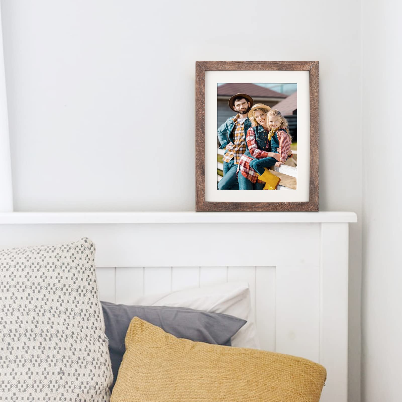 AEVETE 8x10 Picture Frame Brown with Mat for 6x8 Photos - Wall Mount & Tabletop Display for Home Decor, Office, or Gift Giving