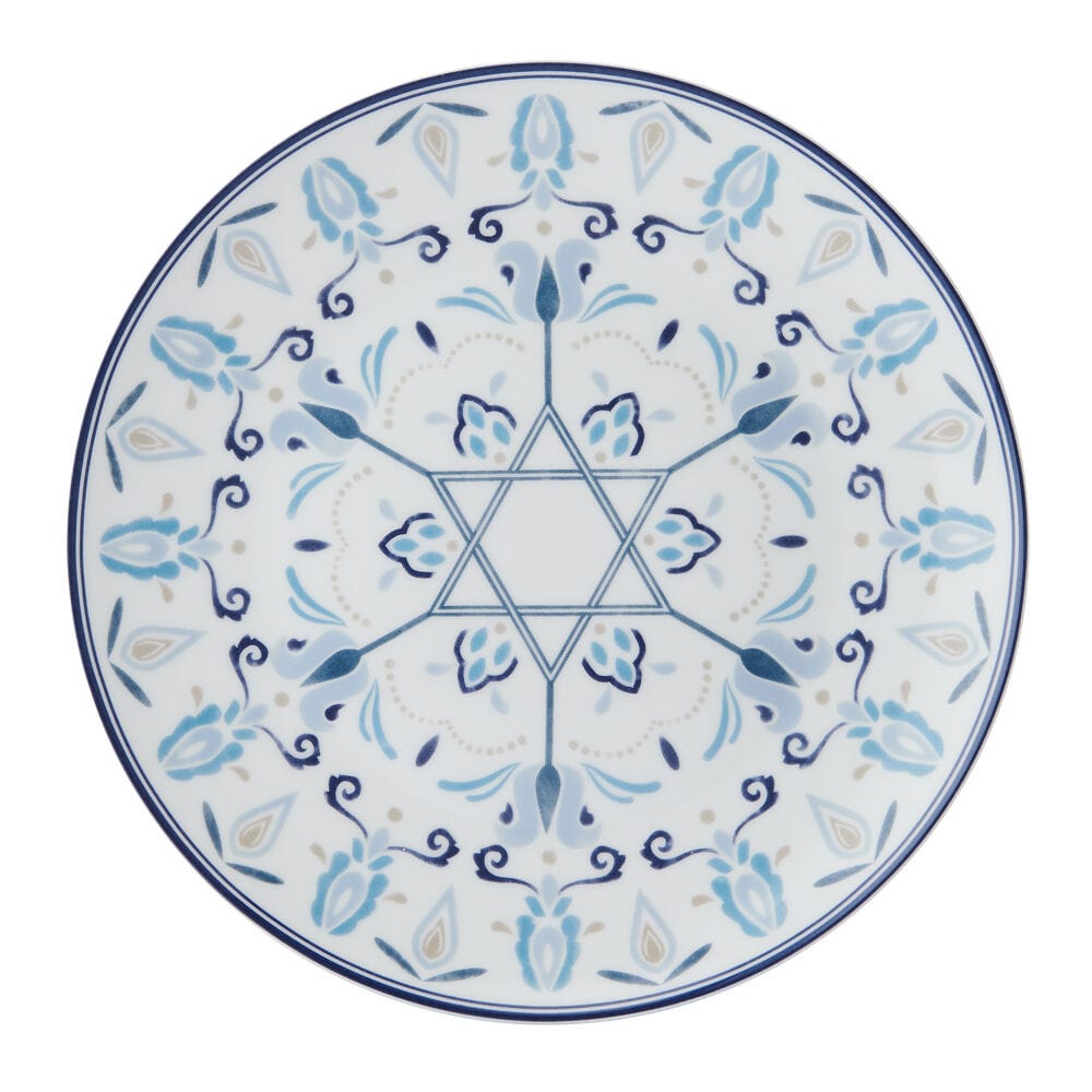 Hanukkah Celebration Set of 4 Salad Plates - Elegant Judaica Dinnerware for Holiday Meals & Festive Gatherings