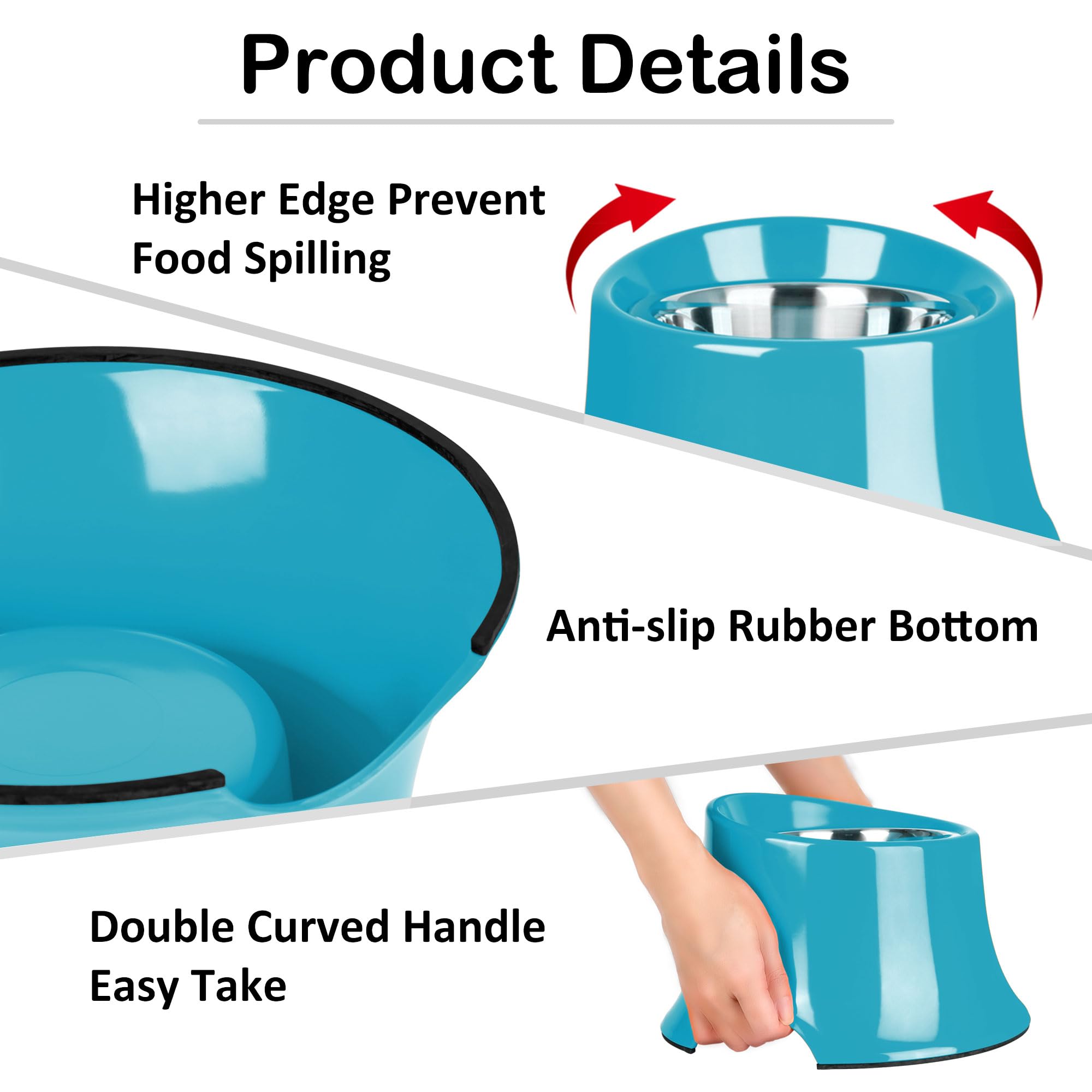 Stainless Steel Elevated Dog Bowls - Non-Slip, High Capacity (2 Cup) Pet Food Bowls for Medium Dogs | Prevents Vertebrae Disease | Perfect for Indoor/Outdoor Feeding - Grass Blue Design