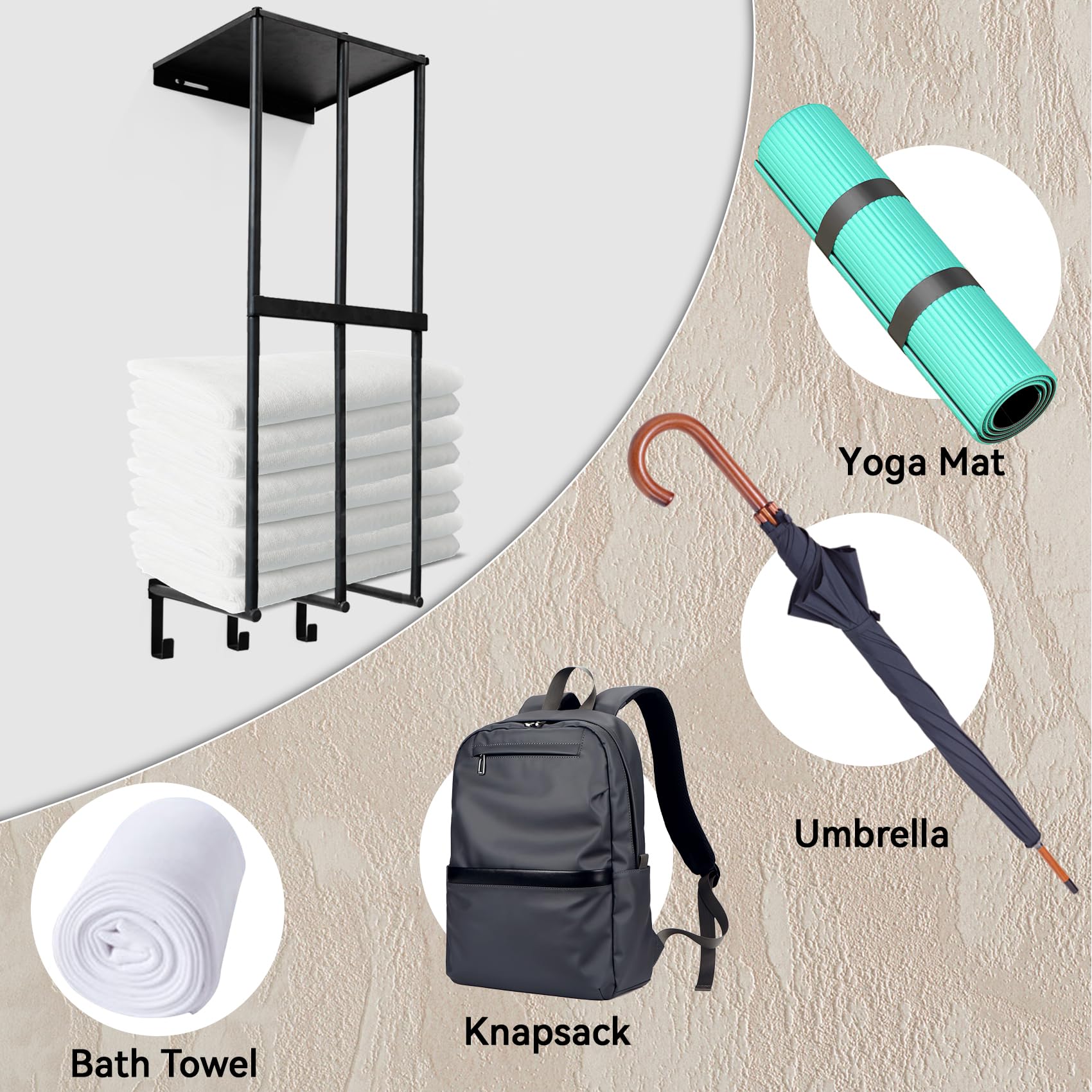 Heavy Duty Metal Camping Chair Wall Mount Storage Rack with 3 Hooks - Garage Organization Solution for Camping Chairs, Beach Chairs & Umbrellas - Space Saving Wall Shelves for Garage, Basement, Shed or Outdoor Storage