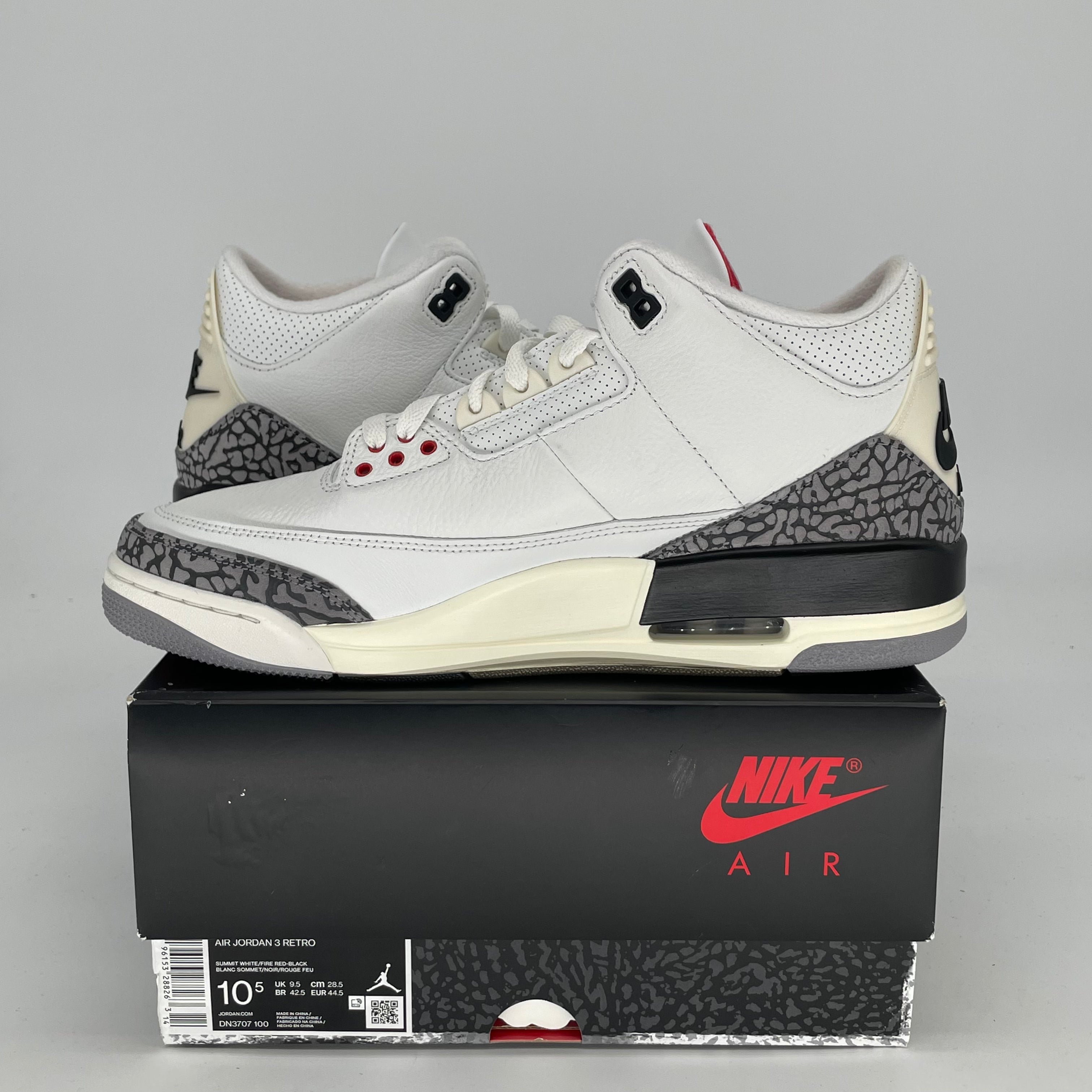 AIR JORDAN 3 White Cement Reimagined Retro Sneakers - Men's Size 10.5/Women's 12 (DN3707-100) - Authentic Basketball Shoes for Streetwear & Casual Outfits