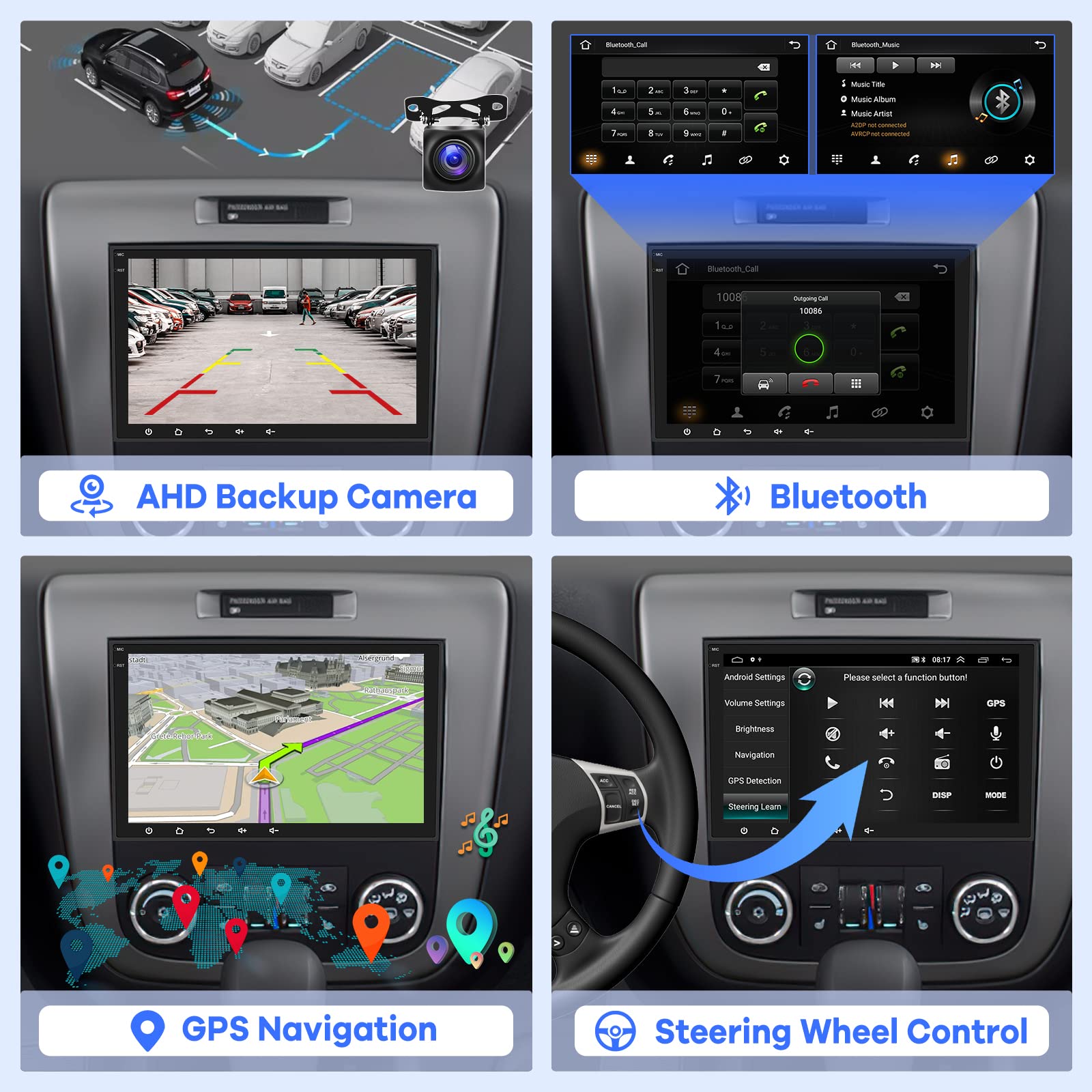 2G+64G 8-inch Android 13 Car Stereo for Chevrolet Silverado GMC Buick - Touch Screen Radio with CarPlay, Android Auto, Hi-Fi Audio, 1080P, Bluetooth, SWC - Includes AHD Backup Camera & MIC - Perfect for Upgrading Your Truck or SUV Audio System
