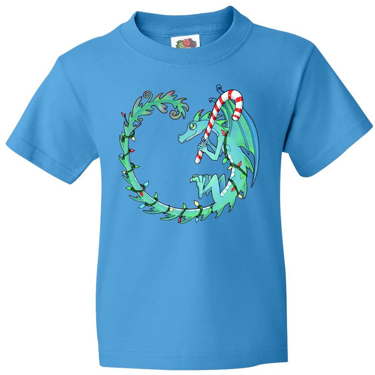 Inktastic Christmas Dragon with Candy Cane Youth T-Shirt - Holiday Festive Kids Apparel for Christmas Parties & Family Gatherings