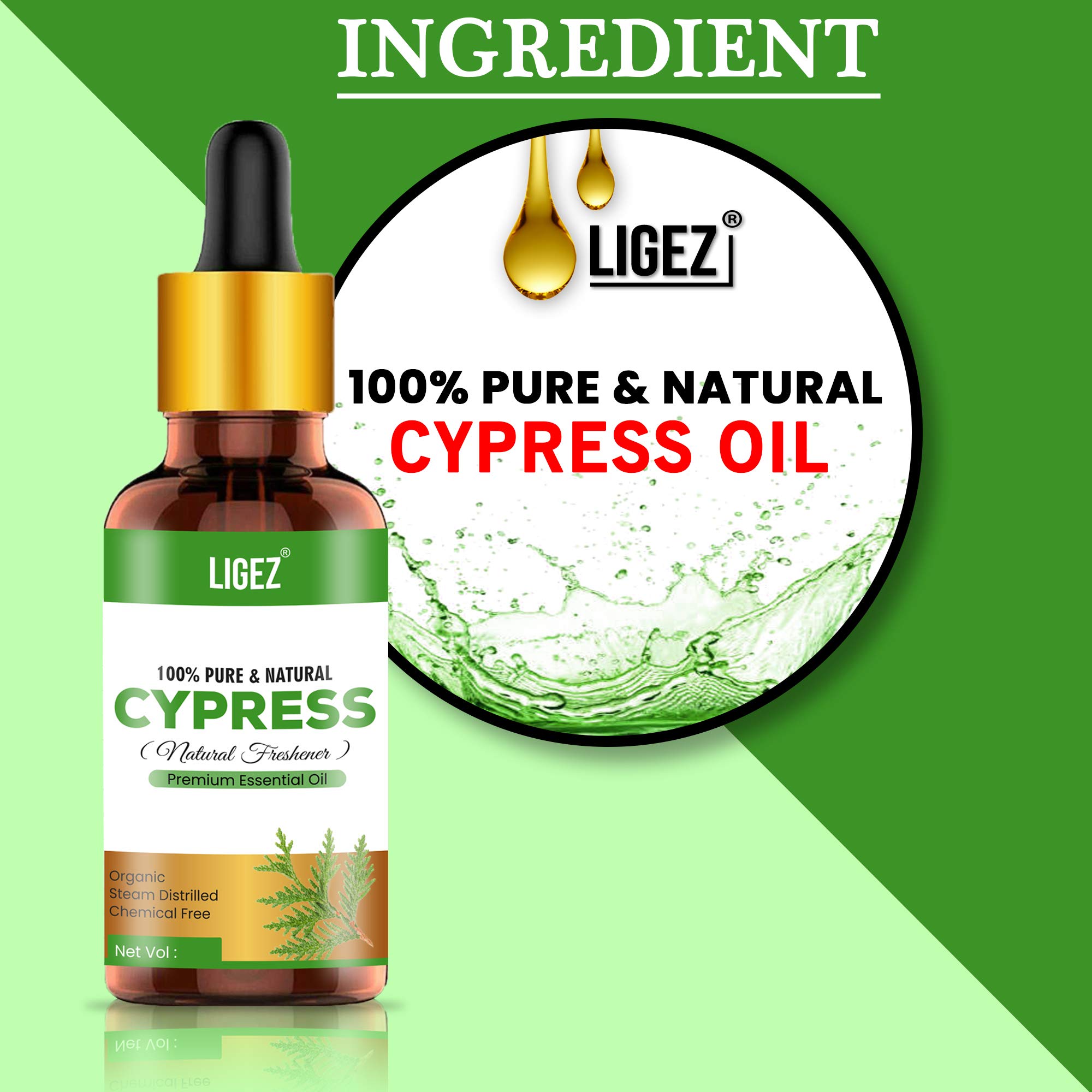 Ligez 100% Pure Cypress Essential Oil 30ml - Natural Aromatherapy for Relaxation, Stress Relief & Skin Care | Diffuser, Massage & DIY Beauty Uses