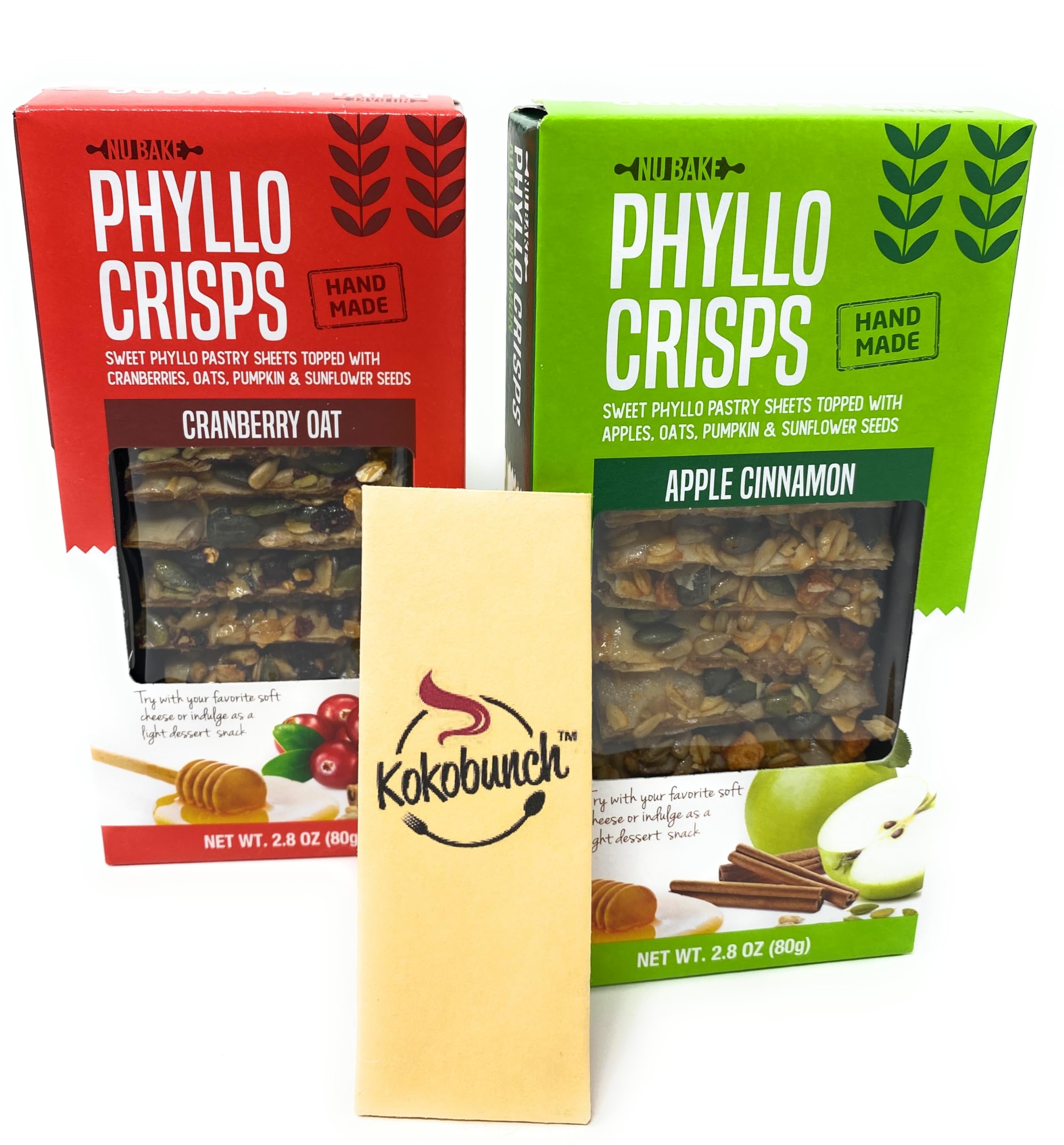 Nu Bake Phyllo Crisps Pastry Dough Sheets - Cranberry Oat & Apple Cinnamon Variety Pack (2 Pack, 2.8 oz) | Crispy Snack for Breakfast, Dessert & Tea Time