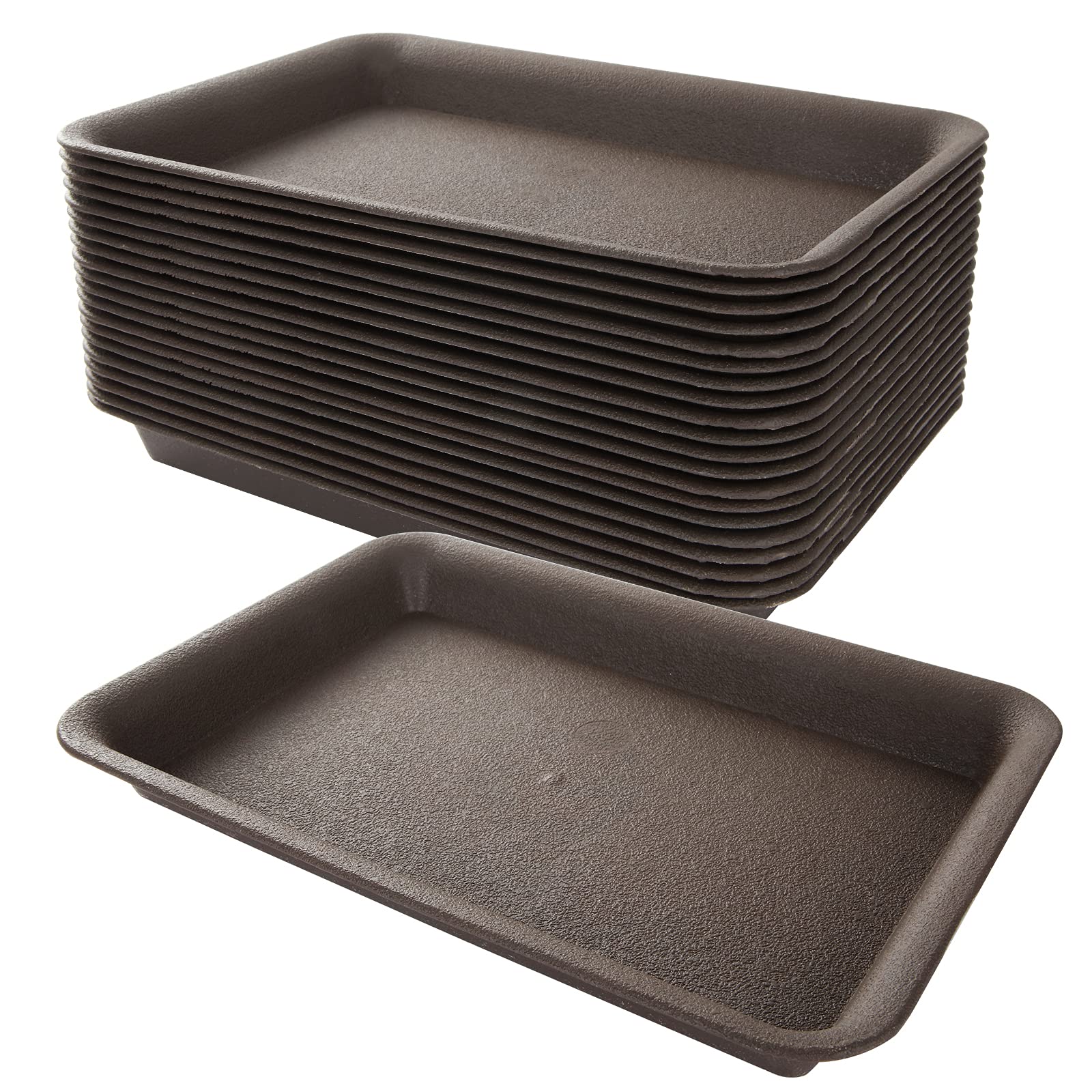 ZOEYES 20-Pack Dark Brown Plastic Plant Saucers - 7.3 x 4.7 x 1 Inch Rectangular Humidity Trays for Flower Pots, Bonsai Trees & Indoor/Outdoor Plants - Perfect for Drainage Protection Under Planters on Decks, Patios & Windowsills