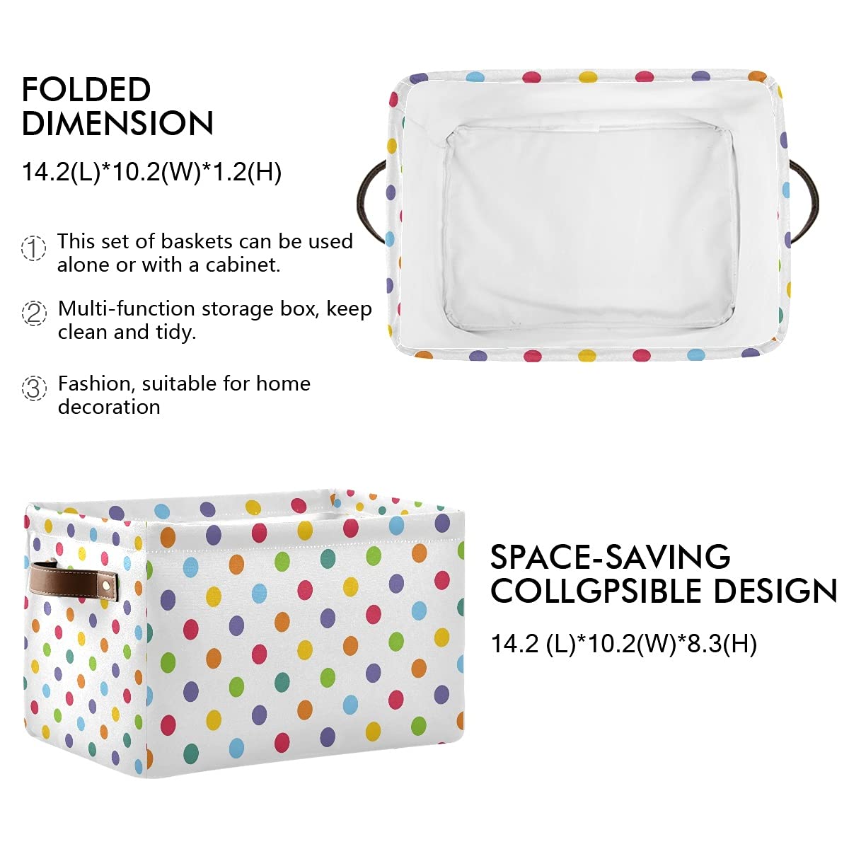 Rainbow Polka Dot Collapsible Storage Bins with Handles - Foldable Fabric Storage Cube Basket for Closet, Nursery, Bedroom & Home Office Organization (1 Pack) | Perfect for Toy Storage, Laundry Sorting & Shelf Organizing