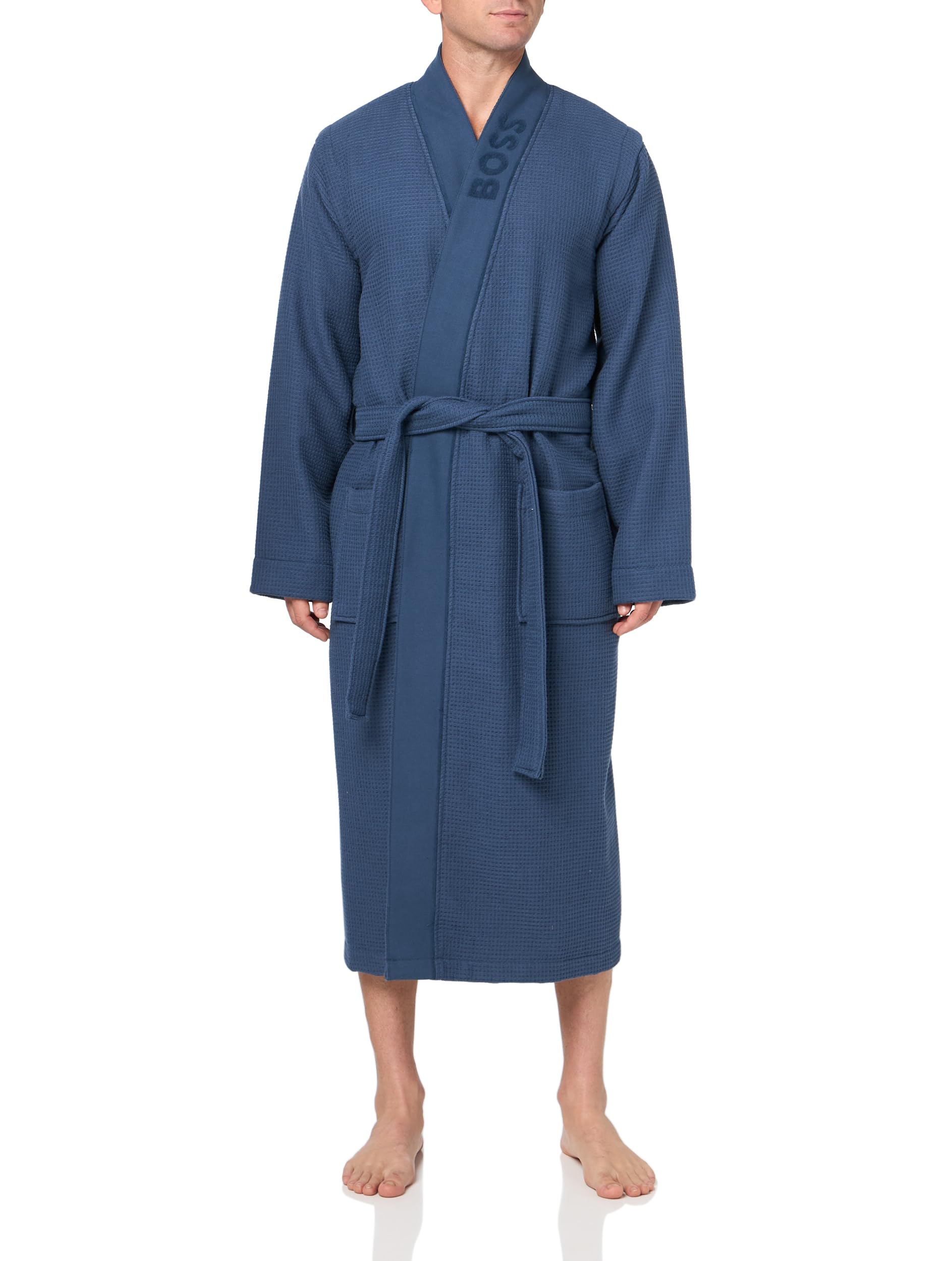 BOSS Men's Waffle Kimono Robe - Soft & Comfortable Bathrobe for Spa, Lounge & Home Relaxation