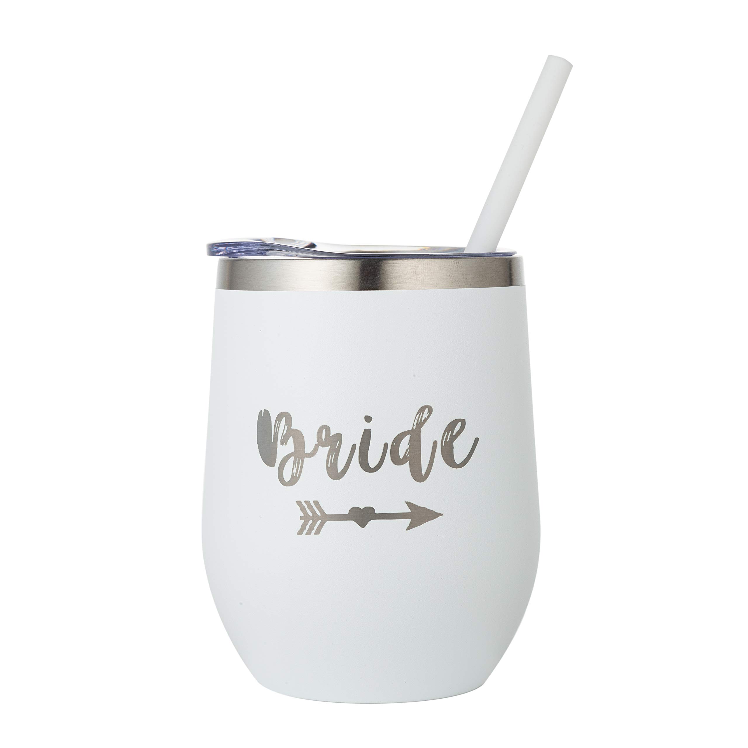 12oz Stainless Steel Bride Tumbler with Lid & Straw - Wedding Wine Cup for Future Mrs, Engagement & Bachelorette Party Gift - Perfect for Bridal Showers, Rehearsal Dinners & Honeymoon Travel