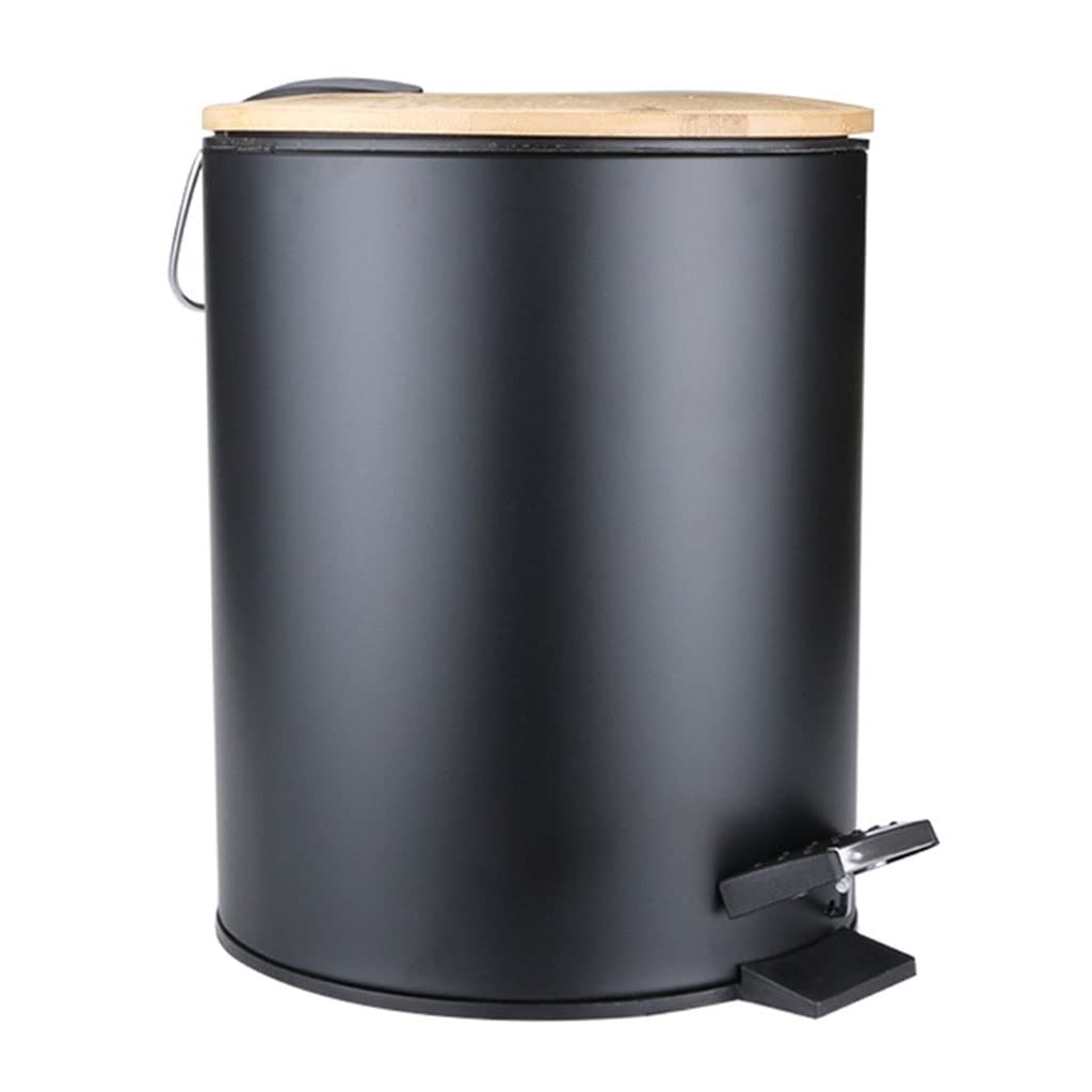 GTGX 5L Wooden Flip Step Trash Can - Eco-Friendly Waste Bin for Bathroom, Kitchen, Living Room & Office - Black Garbage Can with Foot Pedal (3L Size) | Perfect for Home Decor & Waste Organization