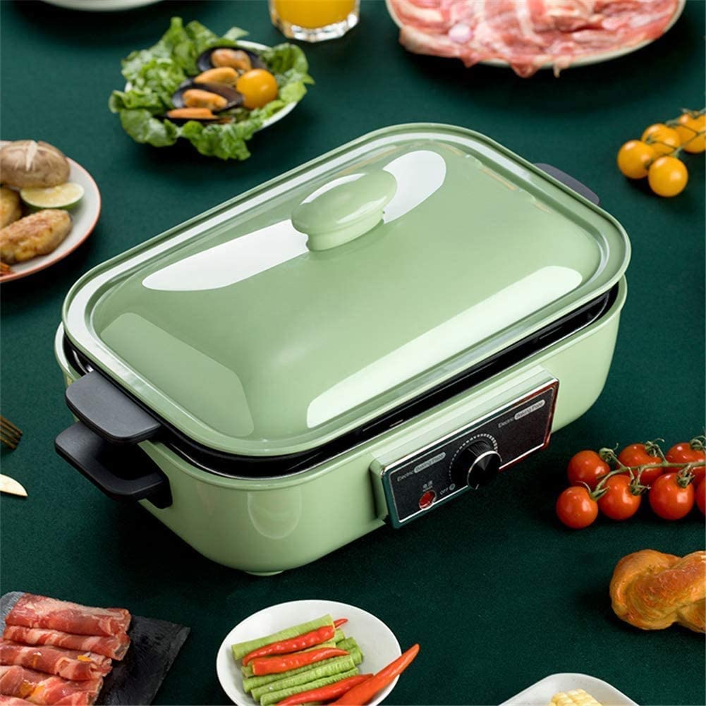 2-in-1 Electric Charcoal Grill & Hot Pot Combo - Indoor/Outdoor BBQ Grill with Integrated Cooker - Perfect for Backyard Parties, Camping & Family Gatherings (Green)