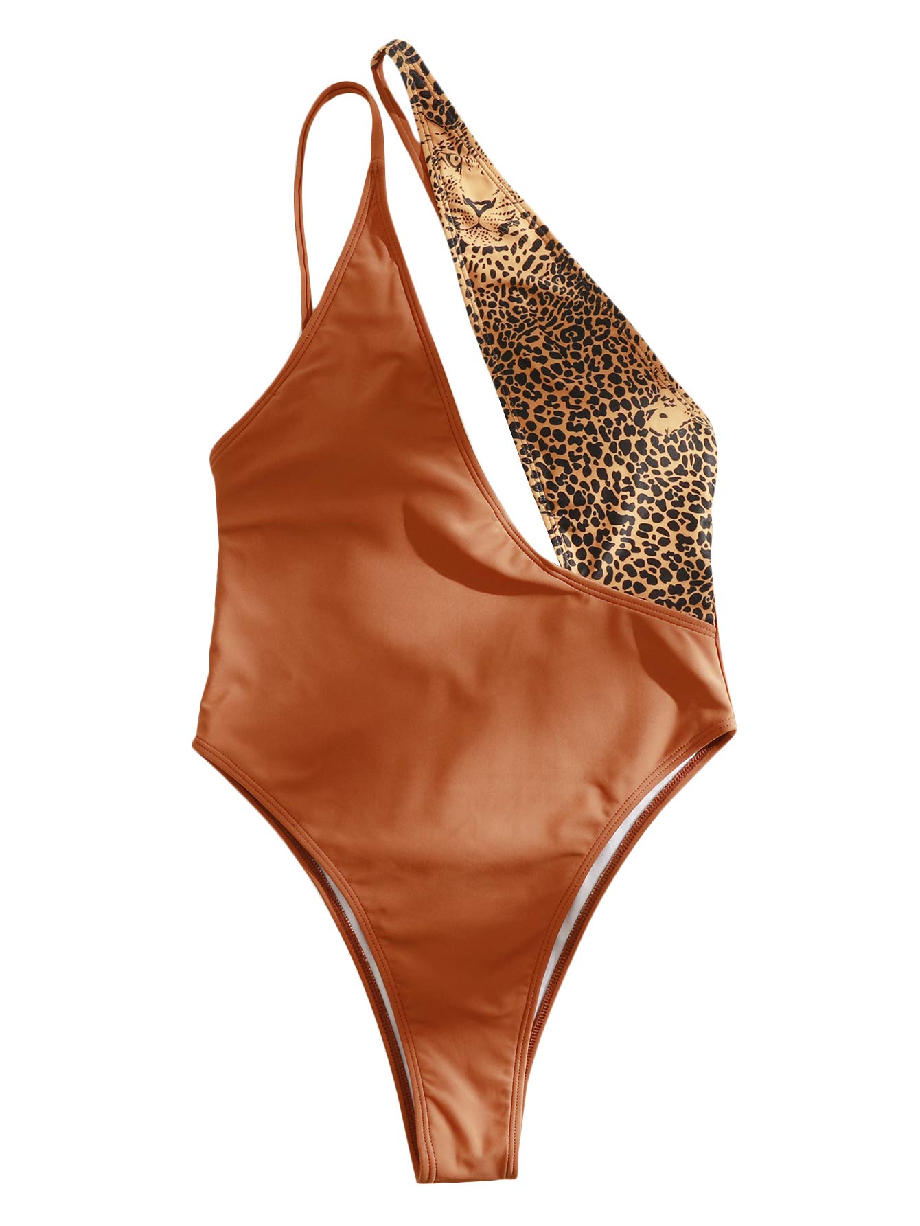 Romwe Women's One Shoulder Leopard Print Cutout One Piece Swimsuit - Sexy Bathing Suit for Beach, Pool & Summer Vacations
