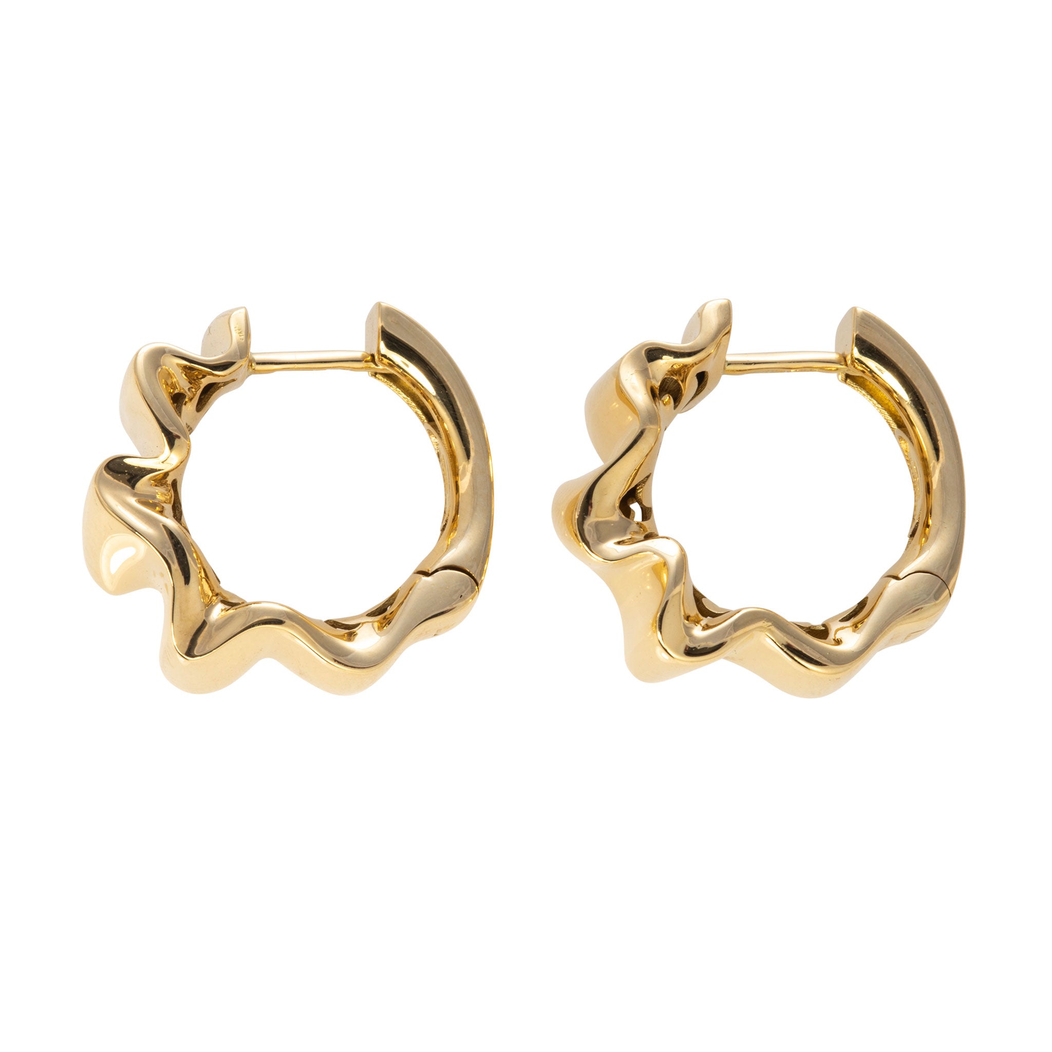 18K Yellow Gold Italian Ribbon Hoop Earrings for Women - Elegant Dangle Hoops for Everyday Wear & Special Occasions