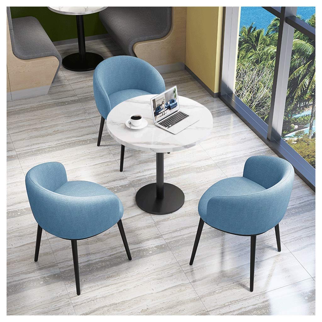 Modern Dining Table and Chair Set - 60cm Round Cotton Linen Fabric Table with Chairs for Home, Kitchen, Cafe, Office & Lounge (Blue) | Perfect for Small Spaces, Balcony Dining, Dessert Shops & Cozy Reading Nooks
