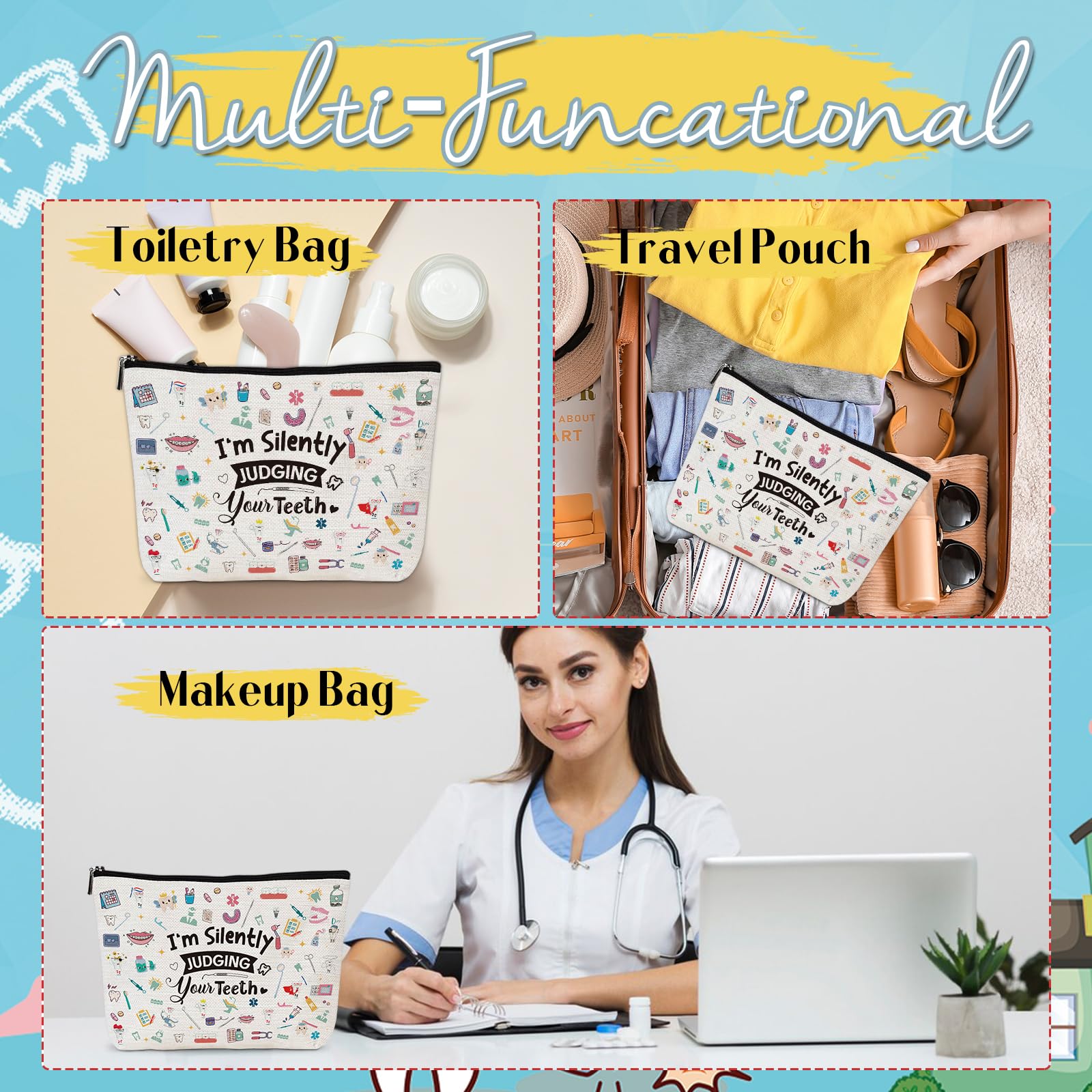 Dental Hygienist Gift for Women - Zippered Makeup Bag for Dental Assistants & Students | Perfect Dentist Appreciation & Graduation Gift | Ideal for Work, Travel & Daily Use