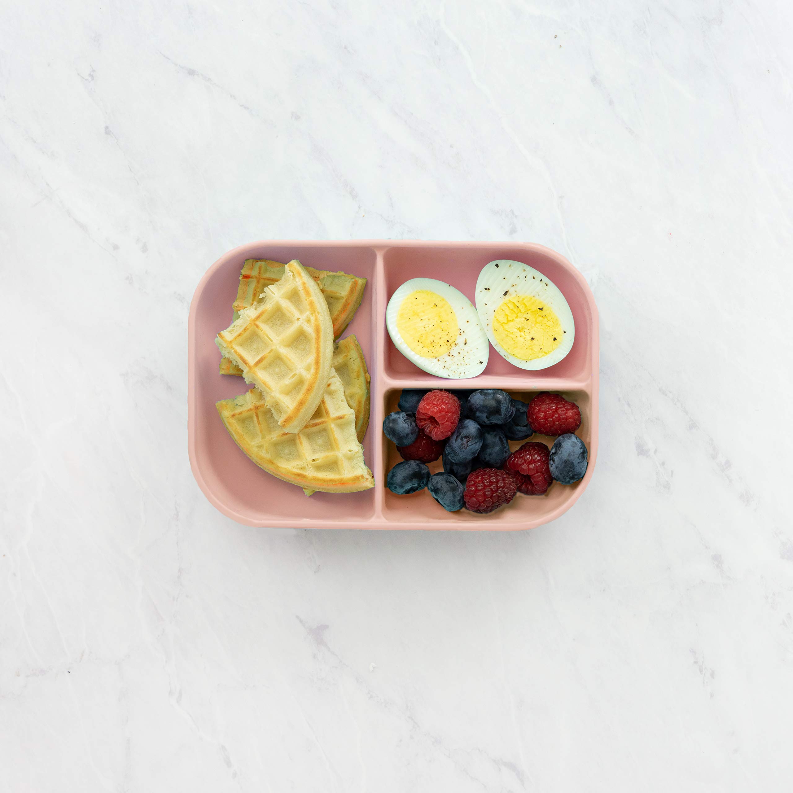 BEABA Silicone Suction Divided Plate Set with Spoon - BPA-Free Baby Feeding Dish - Microwave & Dishwasher Safe - Non-Slip Base for Toddlers - Rose Color | Perfect for Home, Travel & Daycare Use