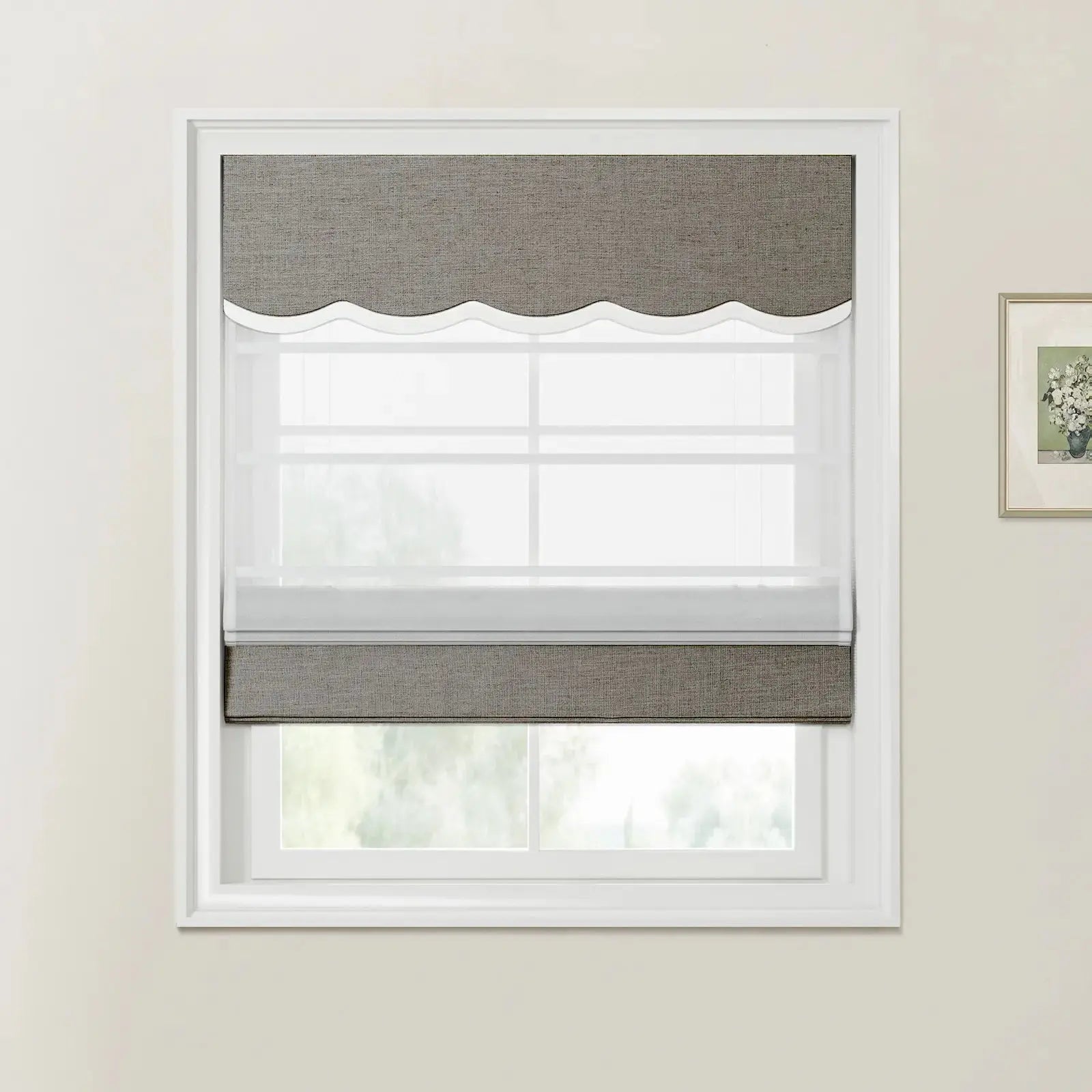 Custom Valanced Day & Night Roman Shade with Cord Lift - Blackout Window Treatment for Bedroom & Living Room