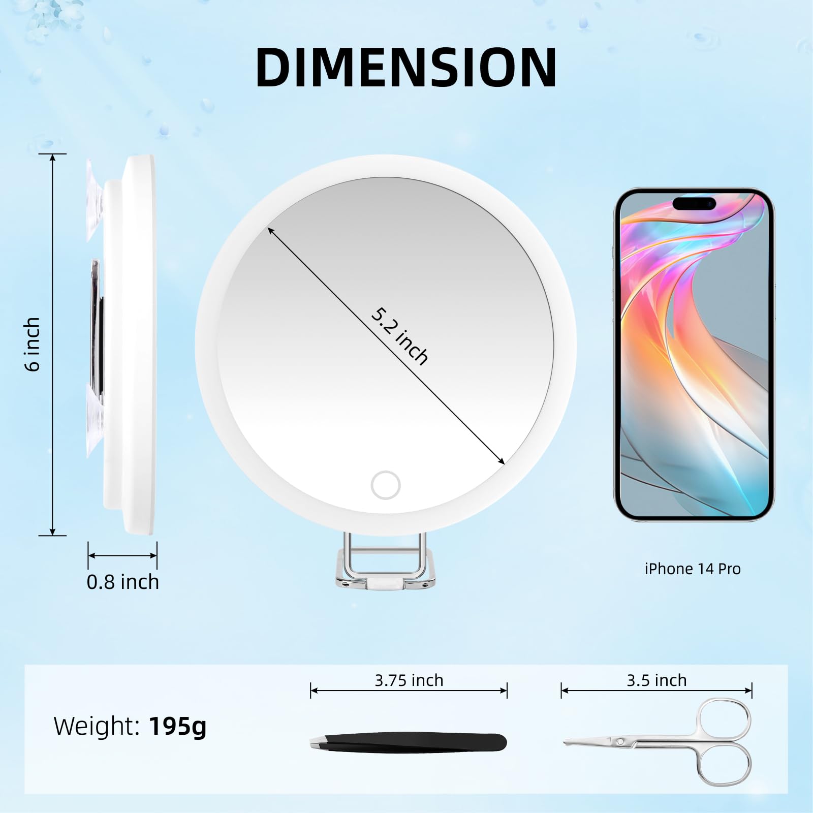 30X Magnifying Mirror with LED Light - 6'' Large Makeup Mirror for Travel & Home Use - High Magnification Compact Mirror with Adjustable Stand & 3 Suction Cups - Perfect for Makeup Application, Skincare Routine, and Detailed Grooming