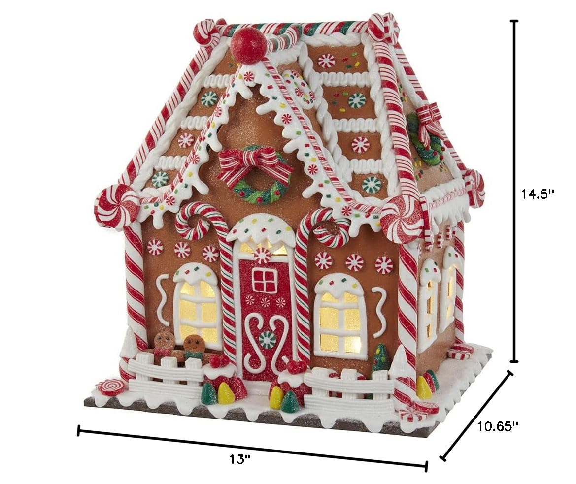 Kurt S. Adler 13-Inch Brown Gingerbread House with Battery-Operated LED Lights & Timer - Perfect for Christmas Decor, Holiday Centerpiece, and Winter Home Décor