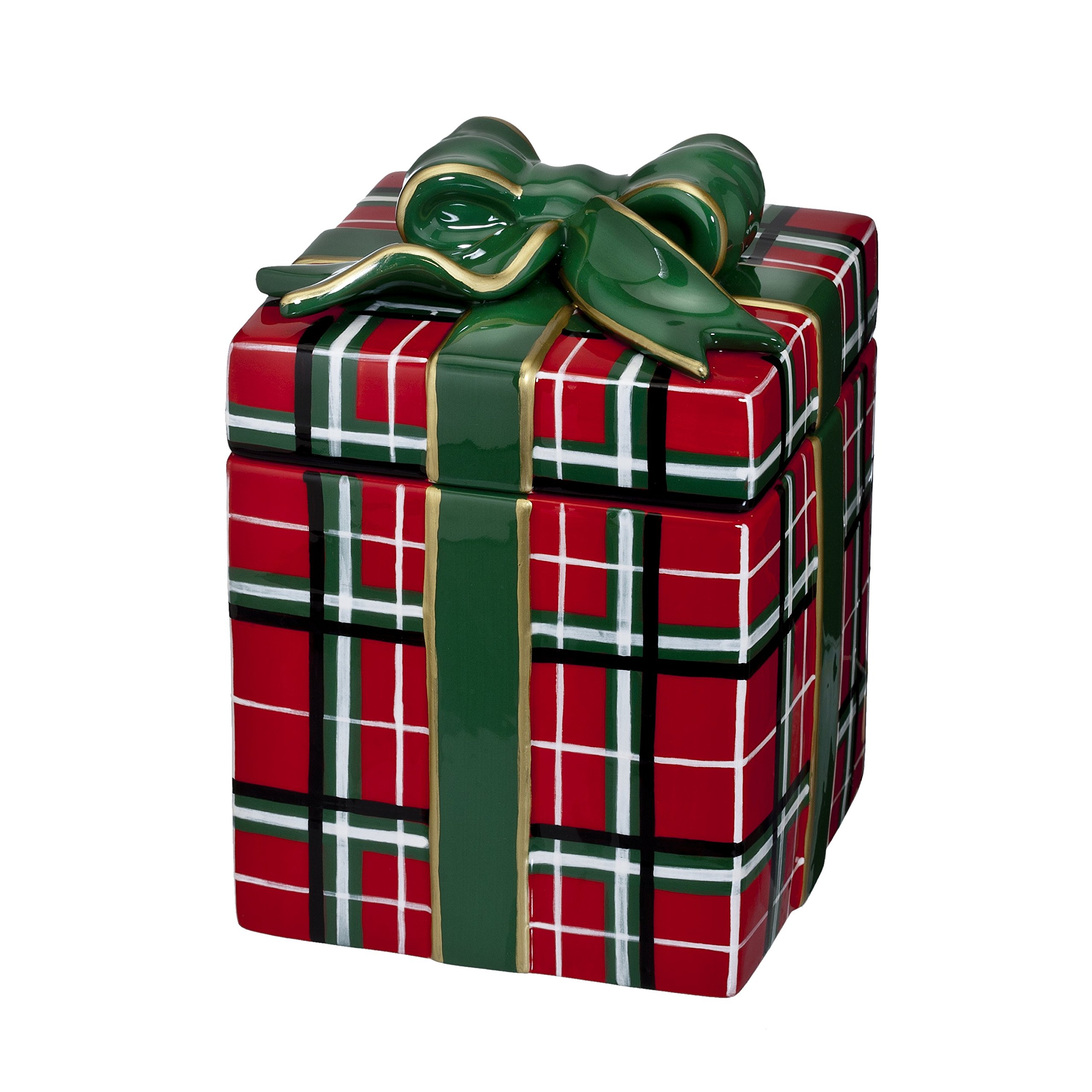 2015 Waterford Holiday Heirlooms Ceramic Candy Jar with Plaid Design - Perfect Christmas Gift for Home Decor, Holiday Treat Storage & Festive Table Centerpiece