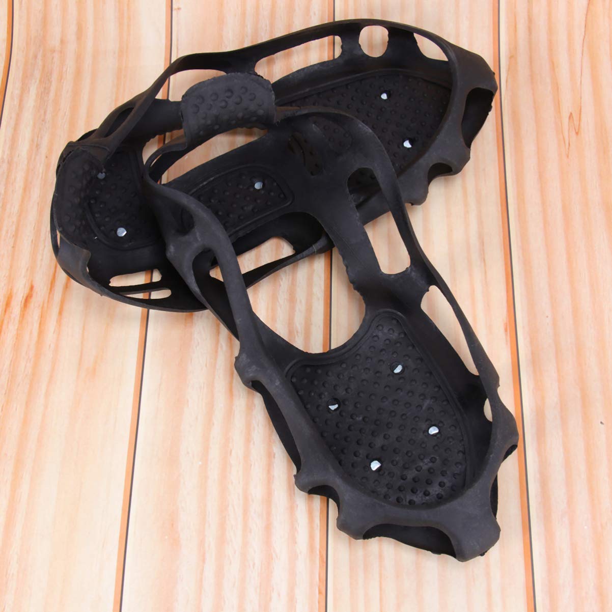 HEALLILY Anti-Slip Ice Cleats for Shoes - 24 Steel Spikes Traction Snow Grips for Winter Walking, Hiking, Climbing & Jogging - Black Size S - Perfect for Icy Sidewalks, Mountain Trails & Slippery Surfaces