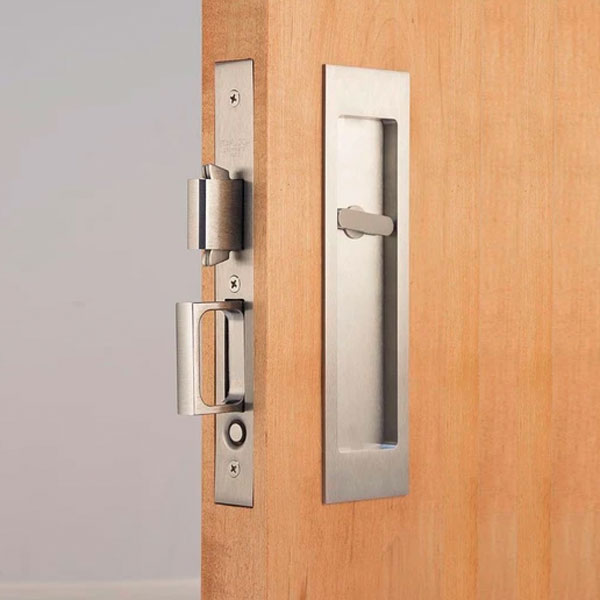 Accurate Pocket Door Privacy Lock Set with Rectangular Flush Pulls 2002CPDL 5 - Secure Sliding Door Hardware for Bedrooms, Bathrooms & Closets