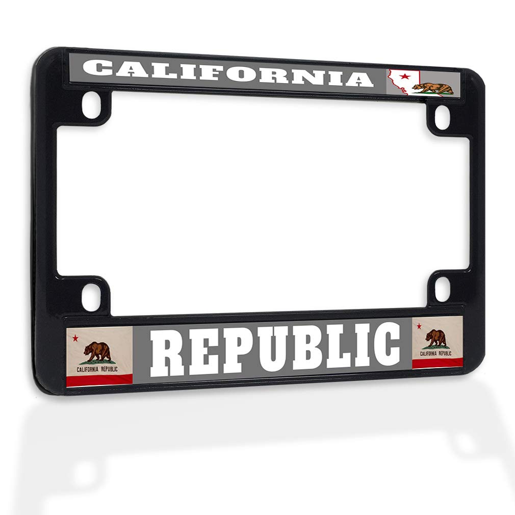 California Republic Metal Insert Bike License Plate Frame - Weatherproof Motorcycle Accessory with 4 Holes & Solid Insert (Black) - Perfect for Harley, Cruiser & Touring Bikes