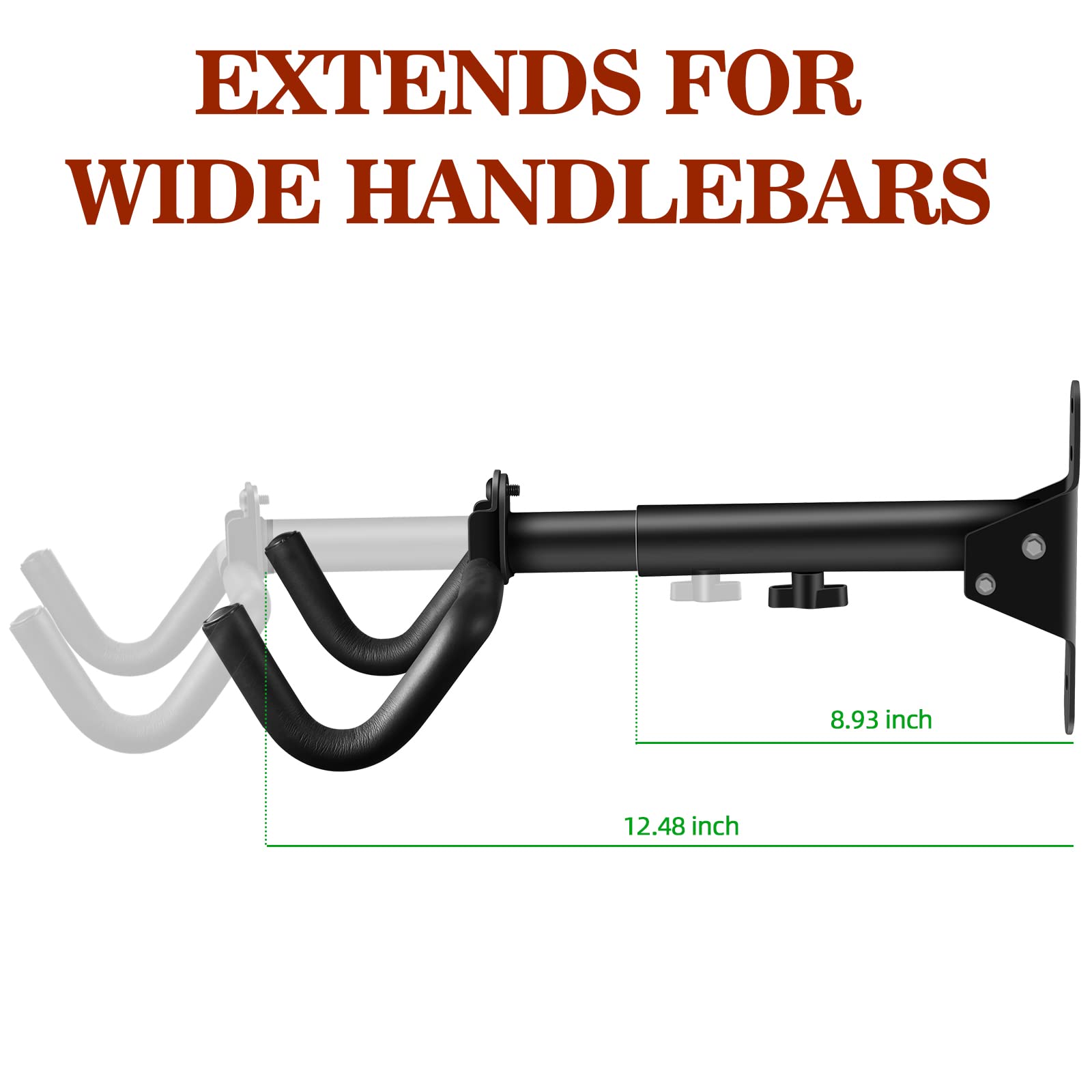 DIRZA Adjustable Bike Wall Mount Rack - Horizontal Bike Hanger Storage for Garage & Home - Fits Mountain, Road & Hybrid Bikes - Perfect for Space-Saving Bike Organization in Small Apartments & Garages