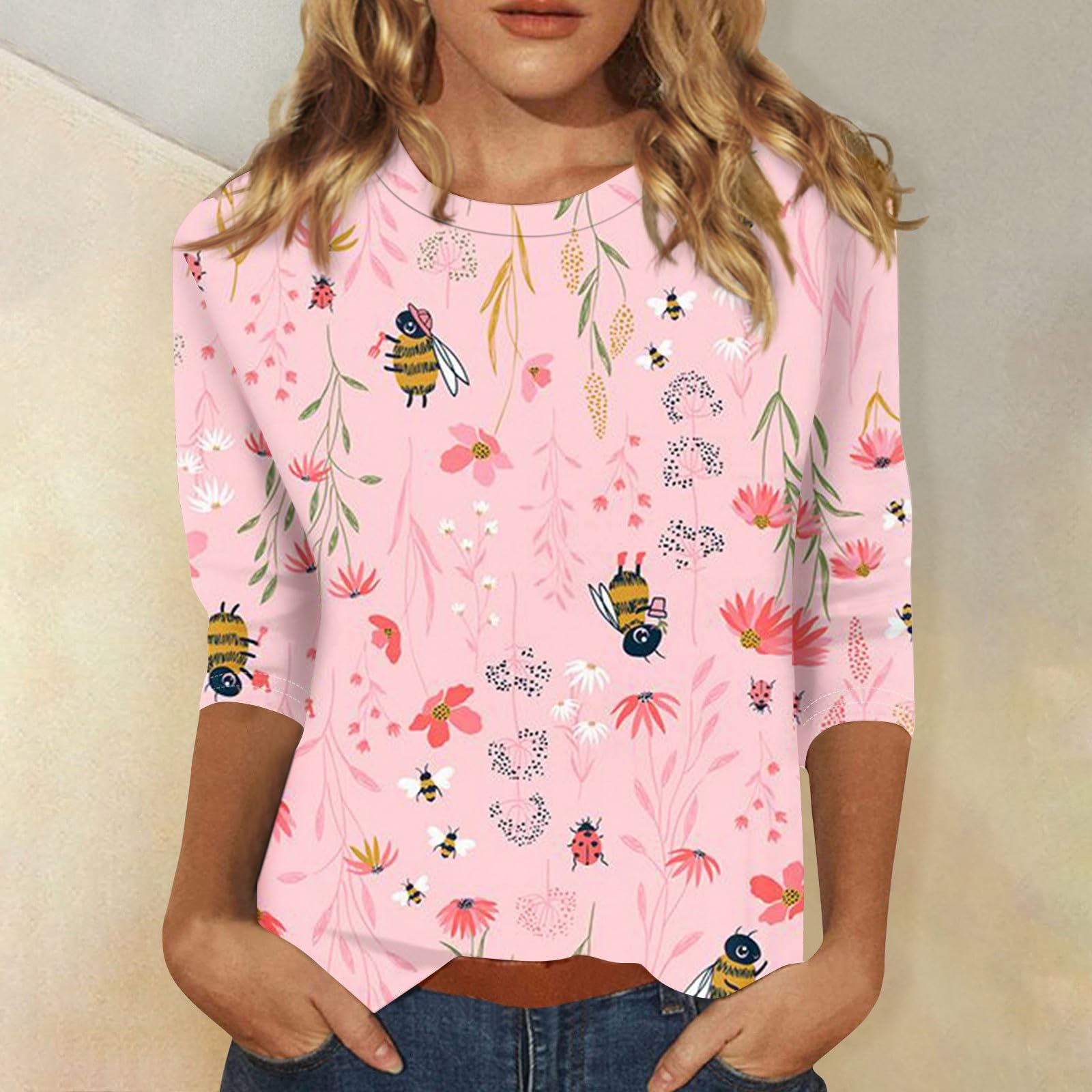 Women's 3/4 Sleeve Blouses - Loose Fit Crew Neck T-Shirts for Casual & Dressy Wear | Office, Weekend & Date Night Outfits