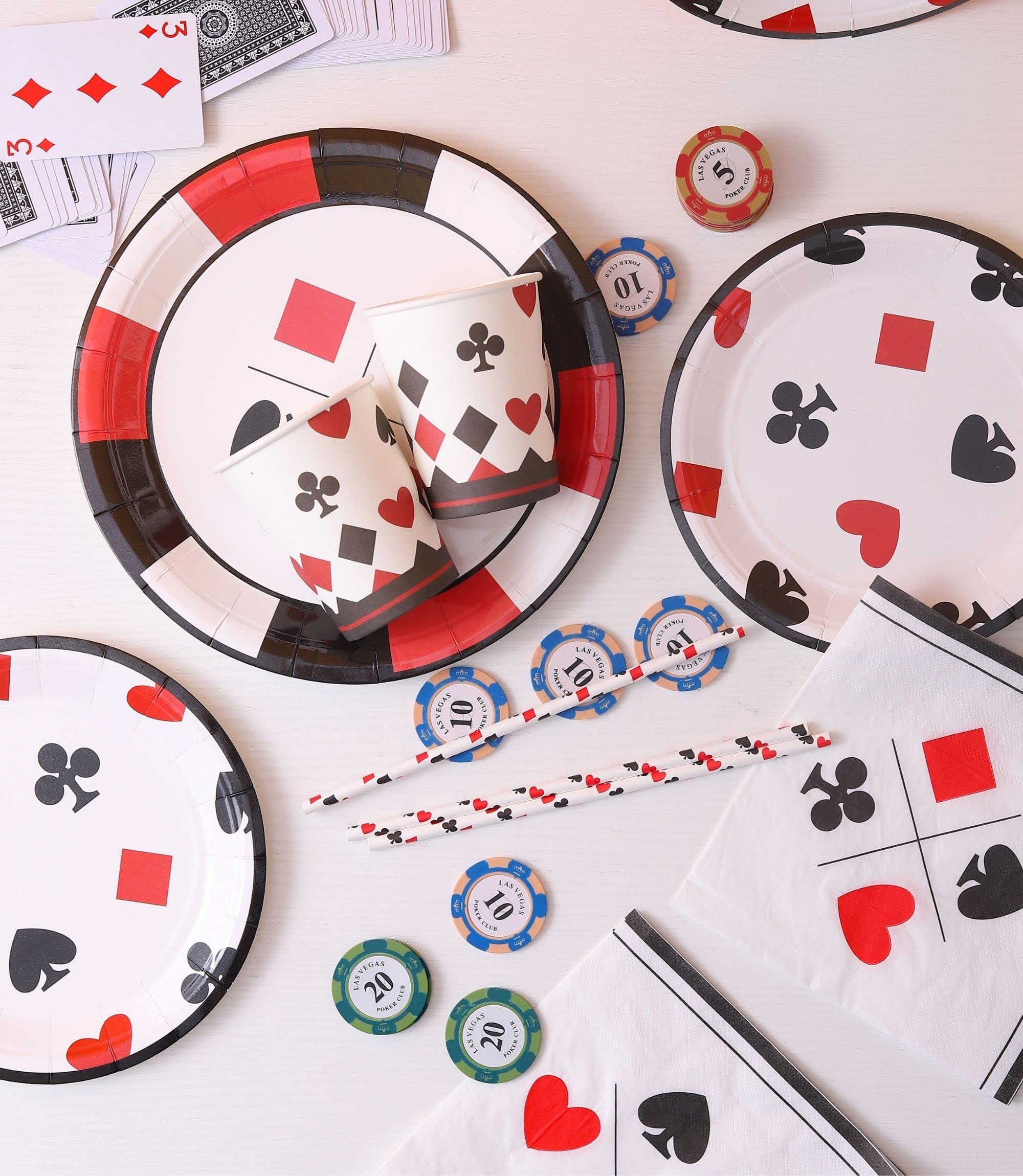 Casino Party Supplies Set for 16 Guests - Premium Poker Night Decorations for Adults | Includes Casino-Themed Plates, Cups, Napkins & Straws | Perfect for Las Vegas Parties, Bachelor Nights & Game Themed Events