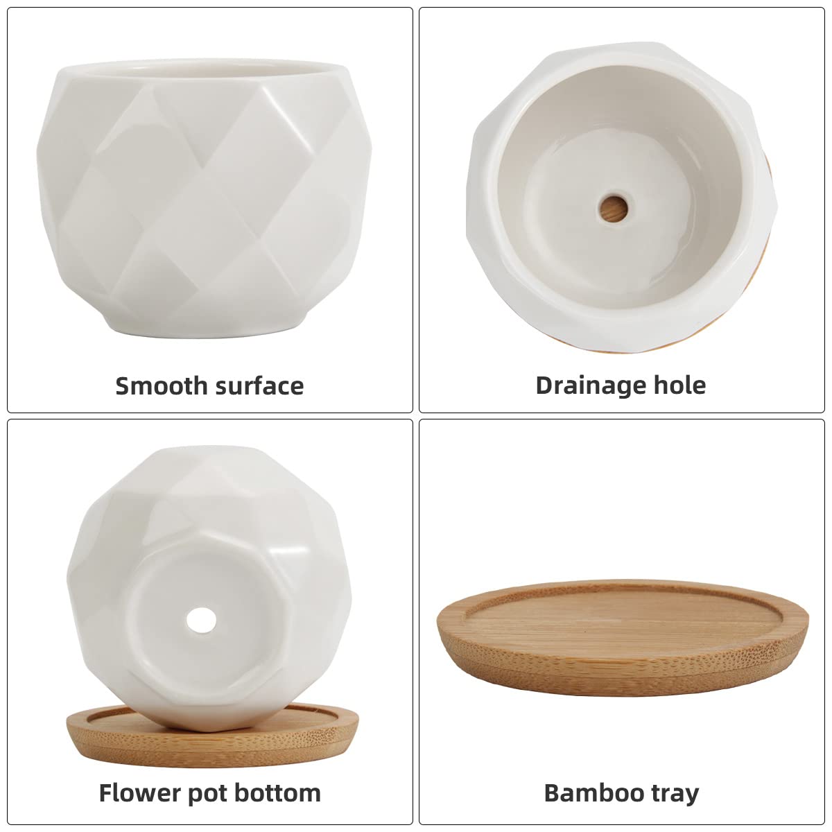 ZOUTOG 12 Pack 2.5 Inch White Mini Ceramic Succulent Pots with Drainage Hole - Small Square Pattern Planters for Indoor Plants, Home Decor, Office Desk, Wedding Favors (Plants Not Included)