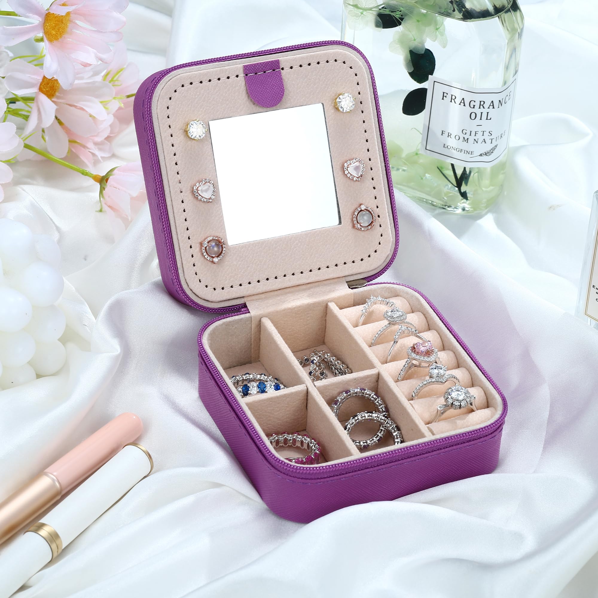 Personalized Initial Jewelry Box for Girls - Small Travel Jewelry Organizer Case with Monogram Letter G, Purple | Perfect for Gift, Birthday, Wedding, Travel & Daily Jewelry Storage