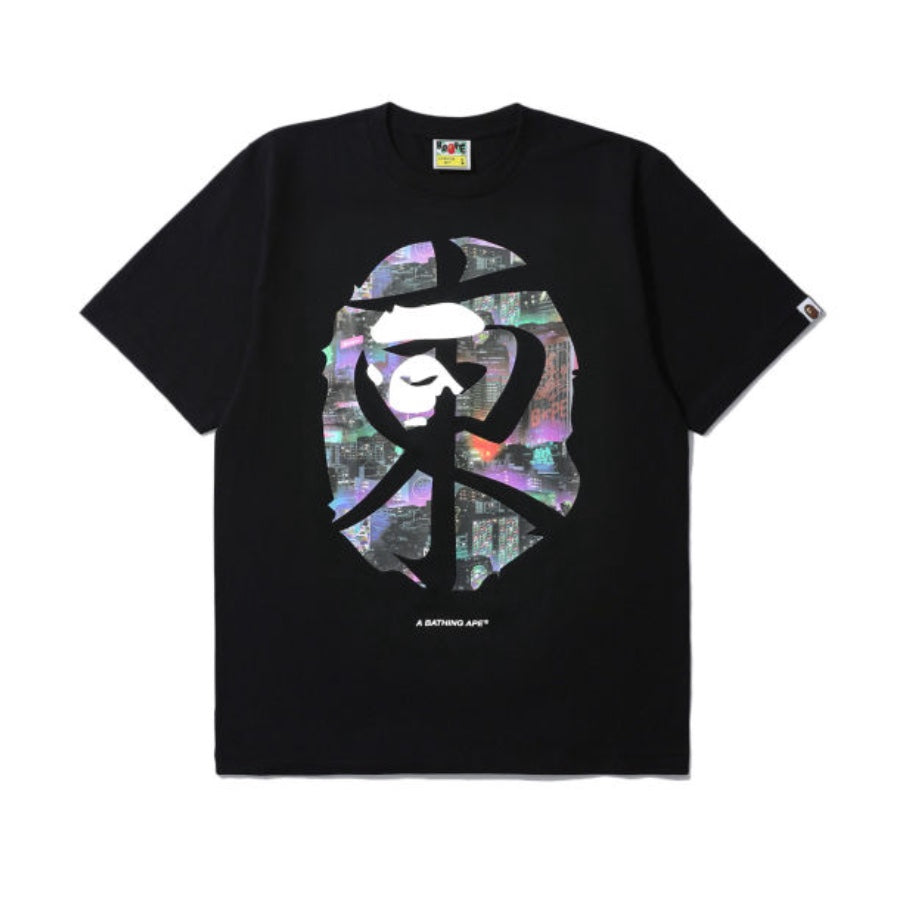 BAPE Tokyo Neon Graphic T-Shirt for Men - Black Cotton Streetwear Tee - Perfect for Casual Wear, Street Style & Urban Fashion