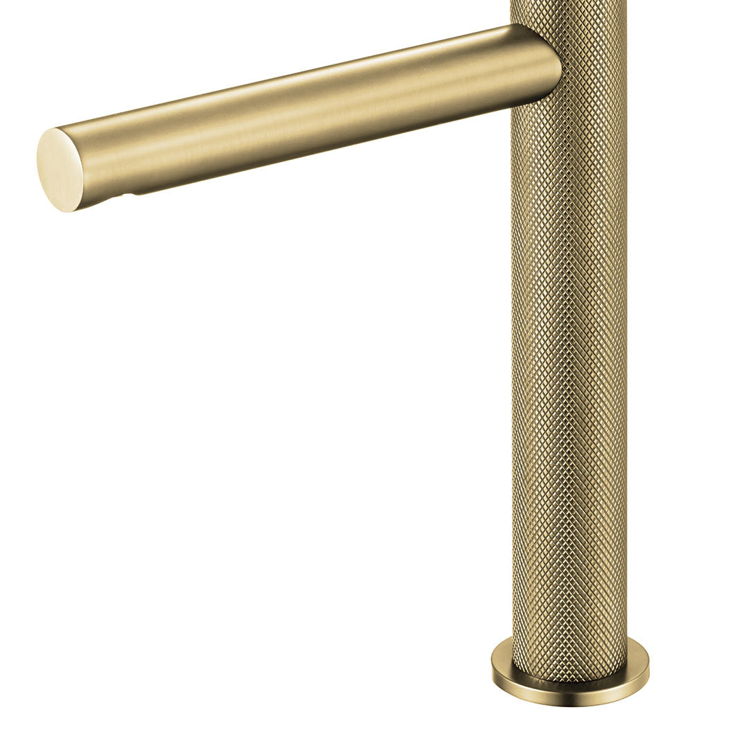 DAX Capri Single Handle Vessel Bathroom Sink Faucet with Brush Gold Finish - Modern Waterfall Spout Design for Bathroom Vanity, Powder Room, or Guest Bath (Model DAX 4323B BG)