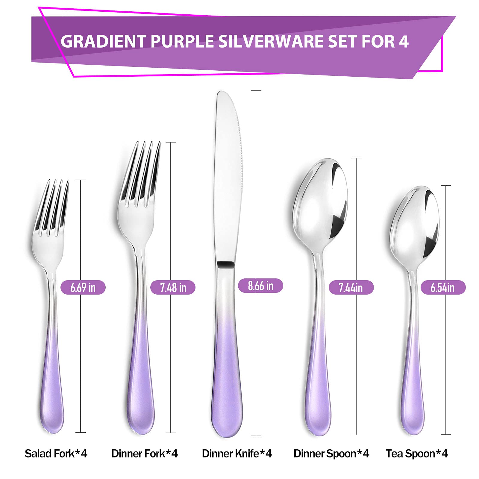 20-Piece Gradient Purple Stainless Steel Flatware Set for 4 - Mirror Polished Kitchen Utensils, Dishwasher Safe Cutlery Set - Perfect for Dinner Parties, Wedding Gifts & Everyday Dining