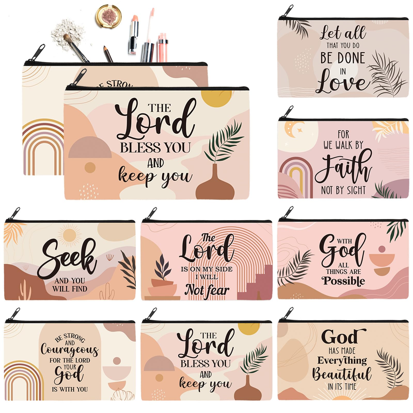 8 Pcs Christian Makeup Bags with Bible Verses - Religious Gifts for Friends
