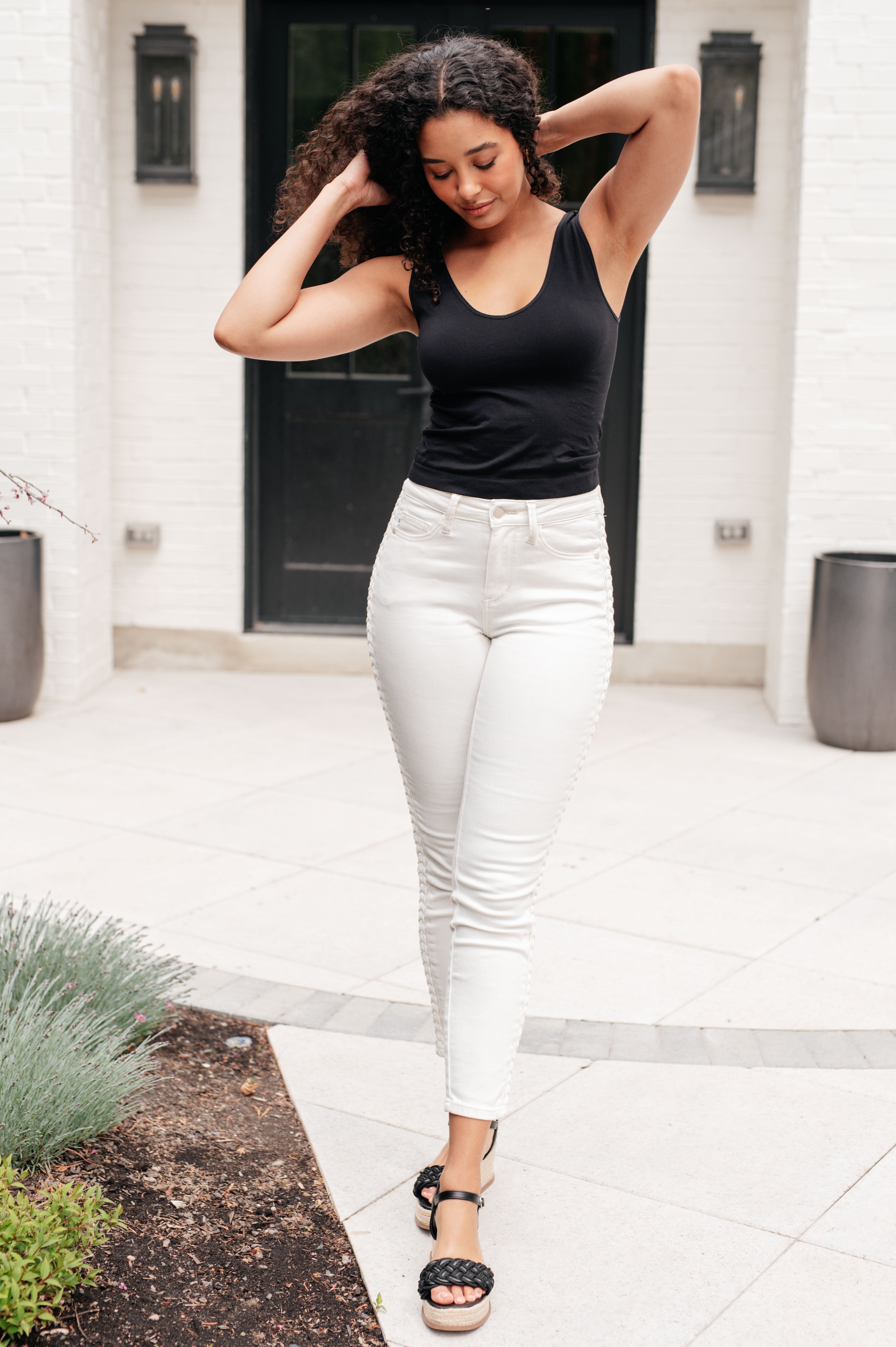 Maddie Mid Rise Braided Side Seam Relaxed Jeans for Women - Comfortable Stretch Denim Pants with Boho Style - Perfect for Casual Outings, Weekend Wear & Boho Chic Fashion