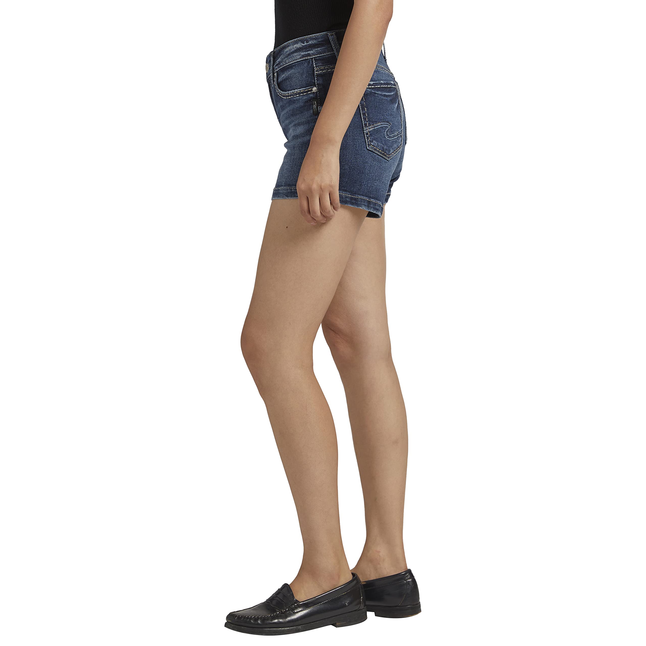 Silver Jeans Co. Women's Elyse Mid Rise Comfort Fit Denim Shorts - Casual Summer Wear for Women, Perfect for Beach, Shopping & Everyday Outfits