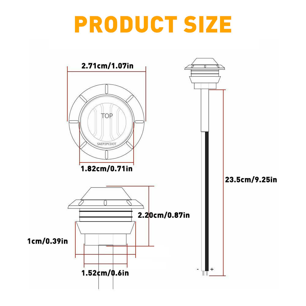 3/4 Inch Smoked LED Side Marker Lights - Round Bullet Mini Size 3LEDs for Truck & Trailer (10pcs/20pcs) - Waterproof & Durable for Night Driving & Vehicle Safety